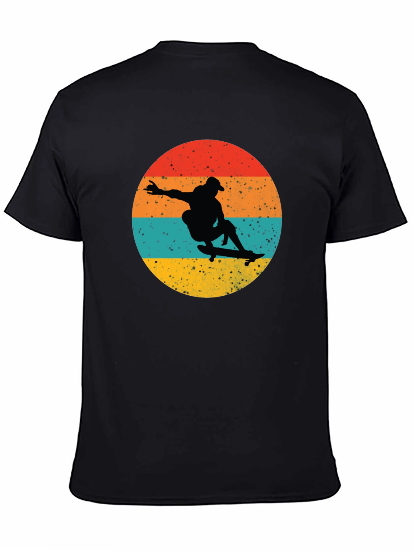 Retro Skateboarder Graphic Tee - Black Cotton