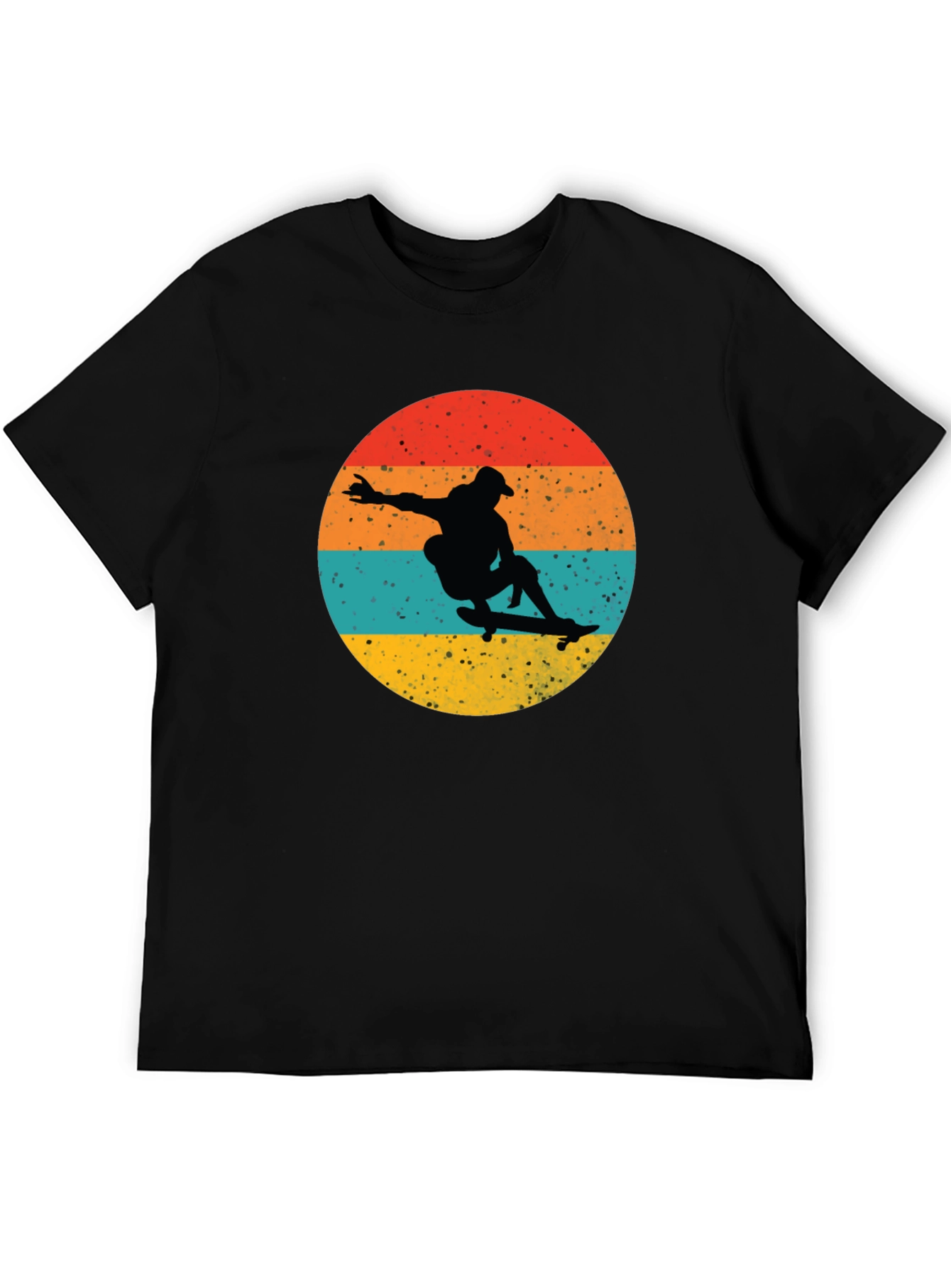 Retro Skateboarder Graphic Tee - Black Cotton