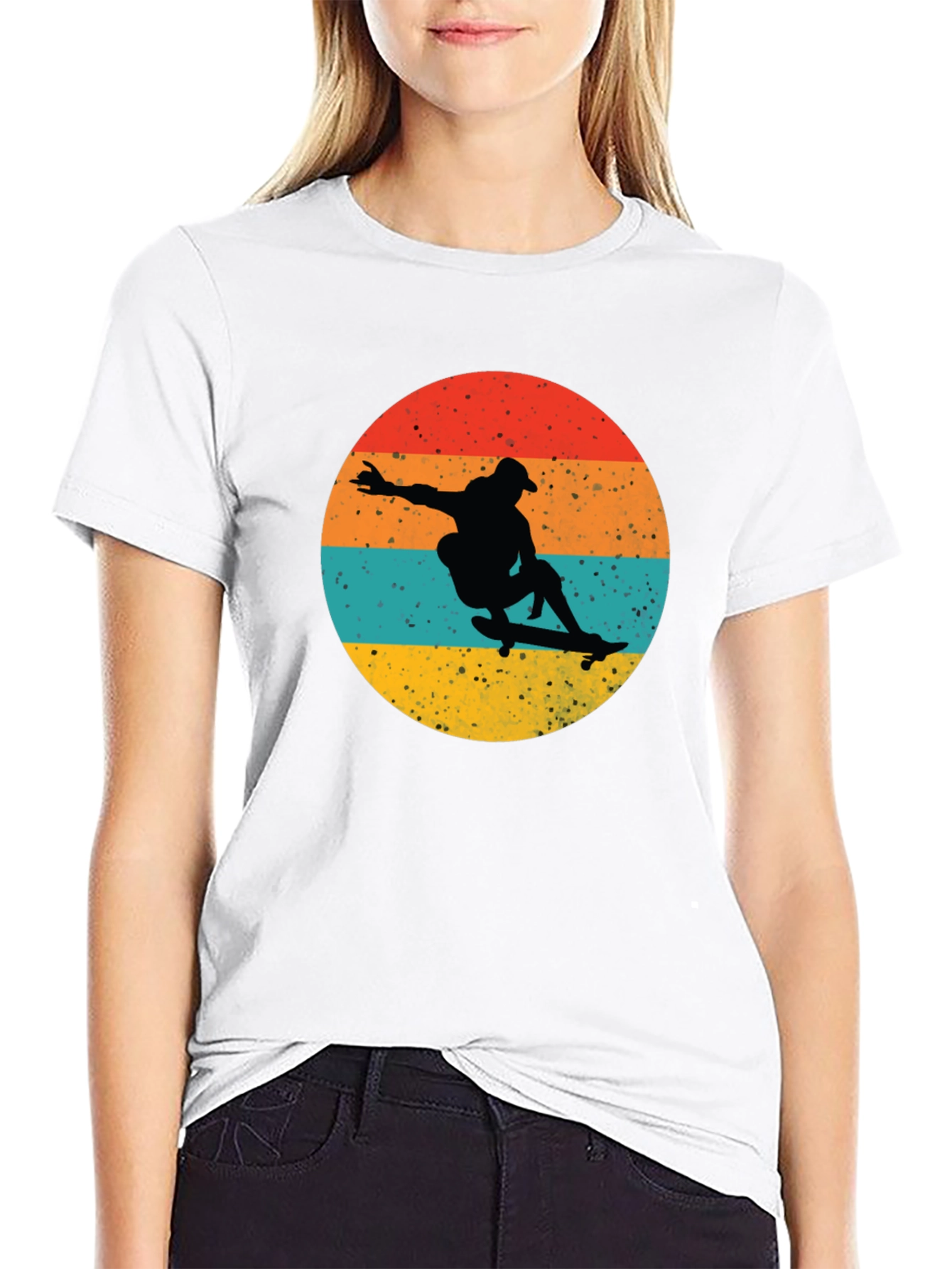 Retro Skateboarder Graphic Tee - Black Cotton