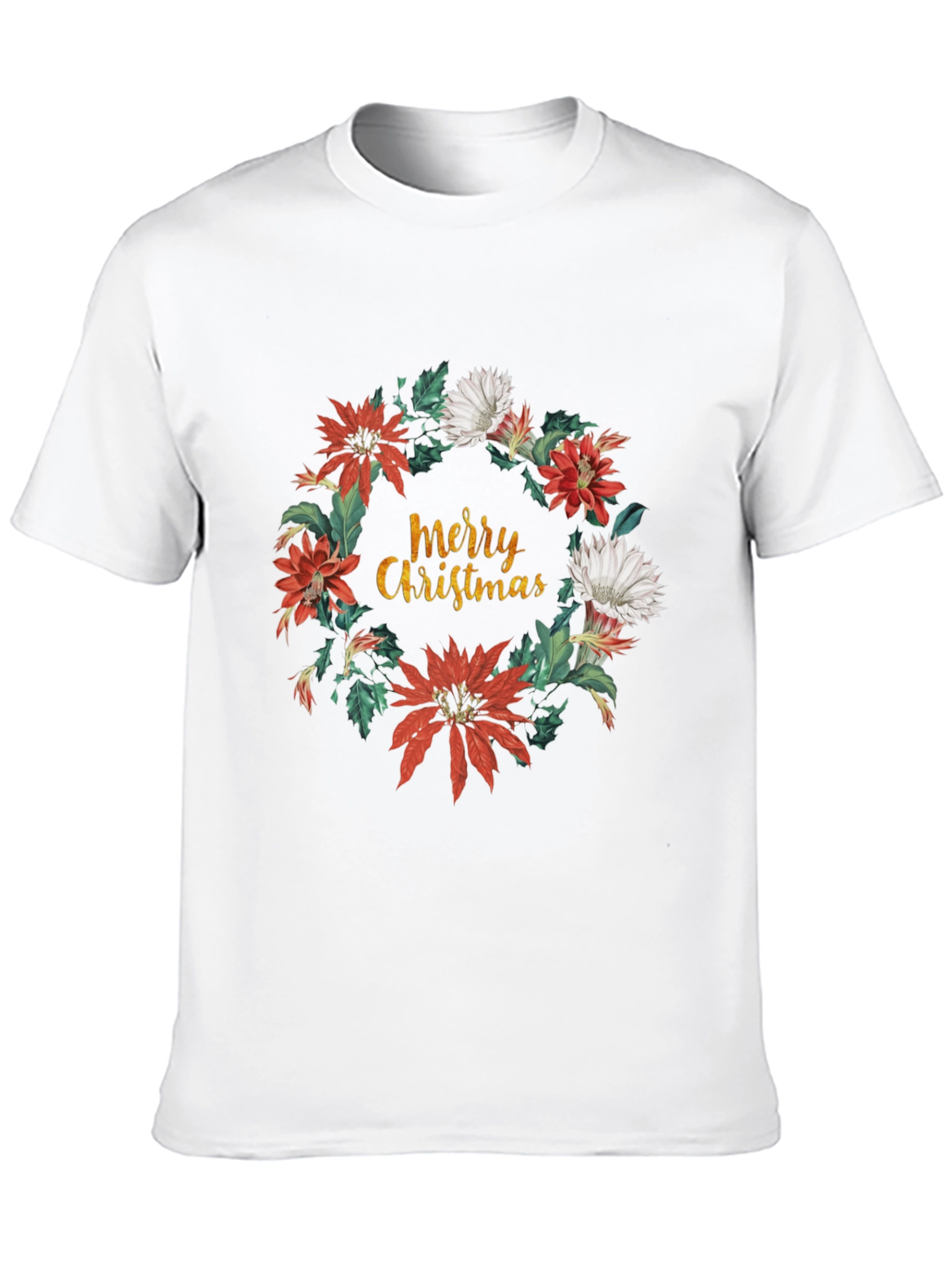 Merry Christmas Floral Wreath T-Shirt