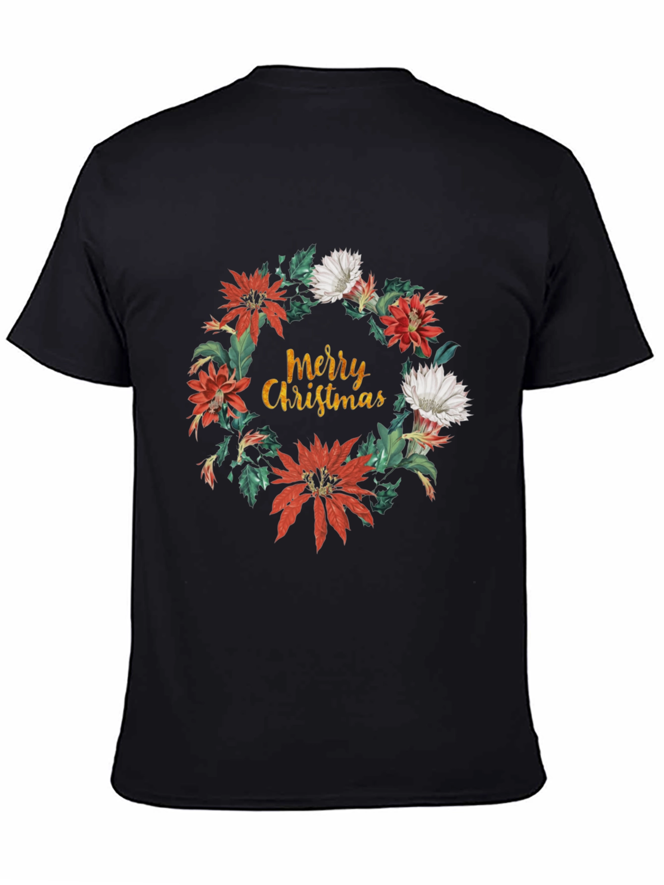 Merry Christmas Floral Wreath T-Shirt