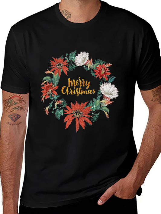 Merry Christmas Floral Wreath T-Shirt
