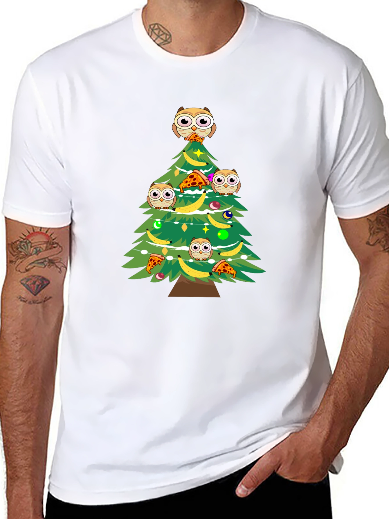 Owl Christmas Tree Graphic T-Shirt