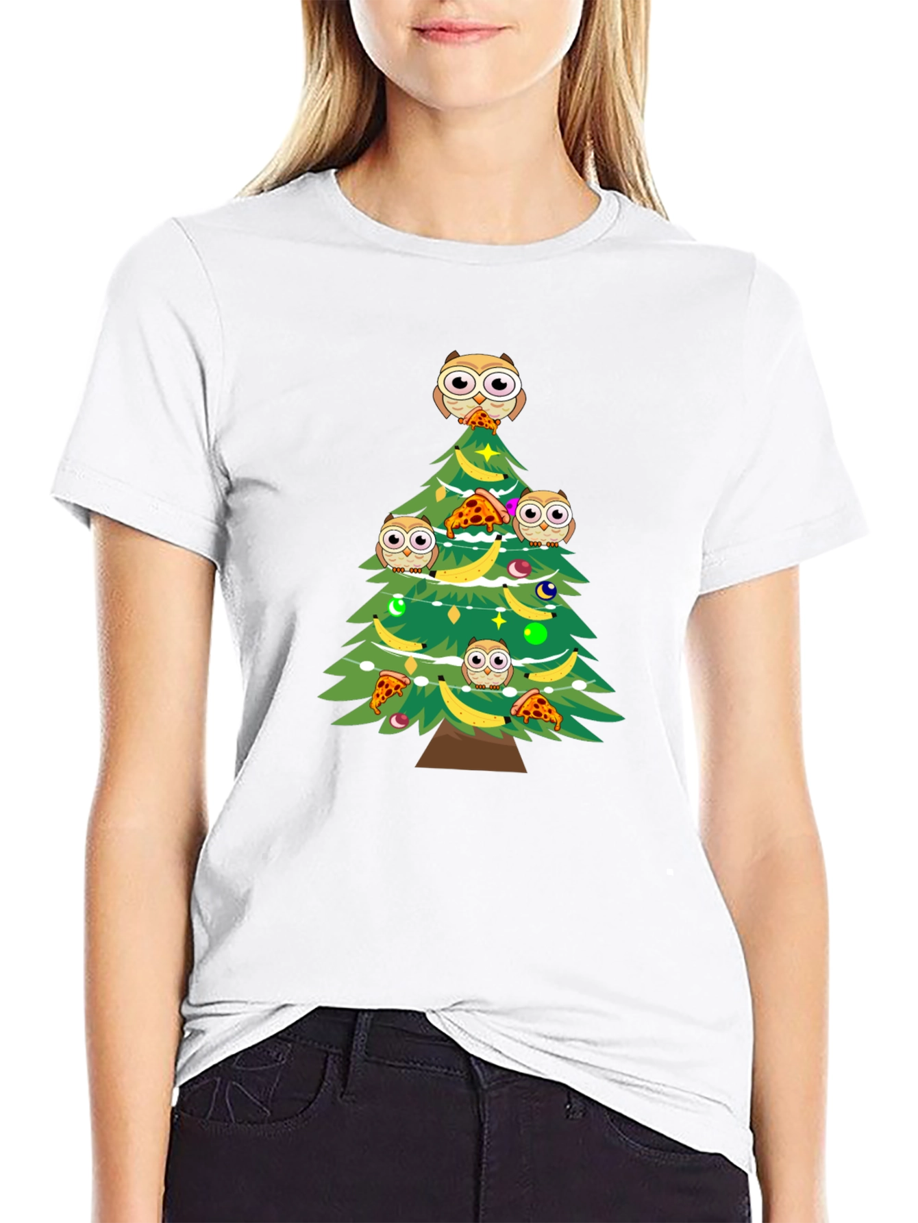 Owl Christmas Tree Graphic T-Shirt