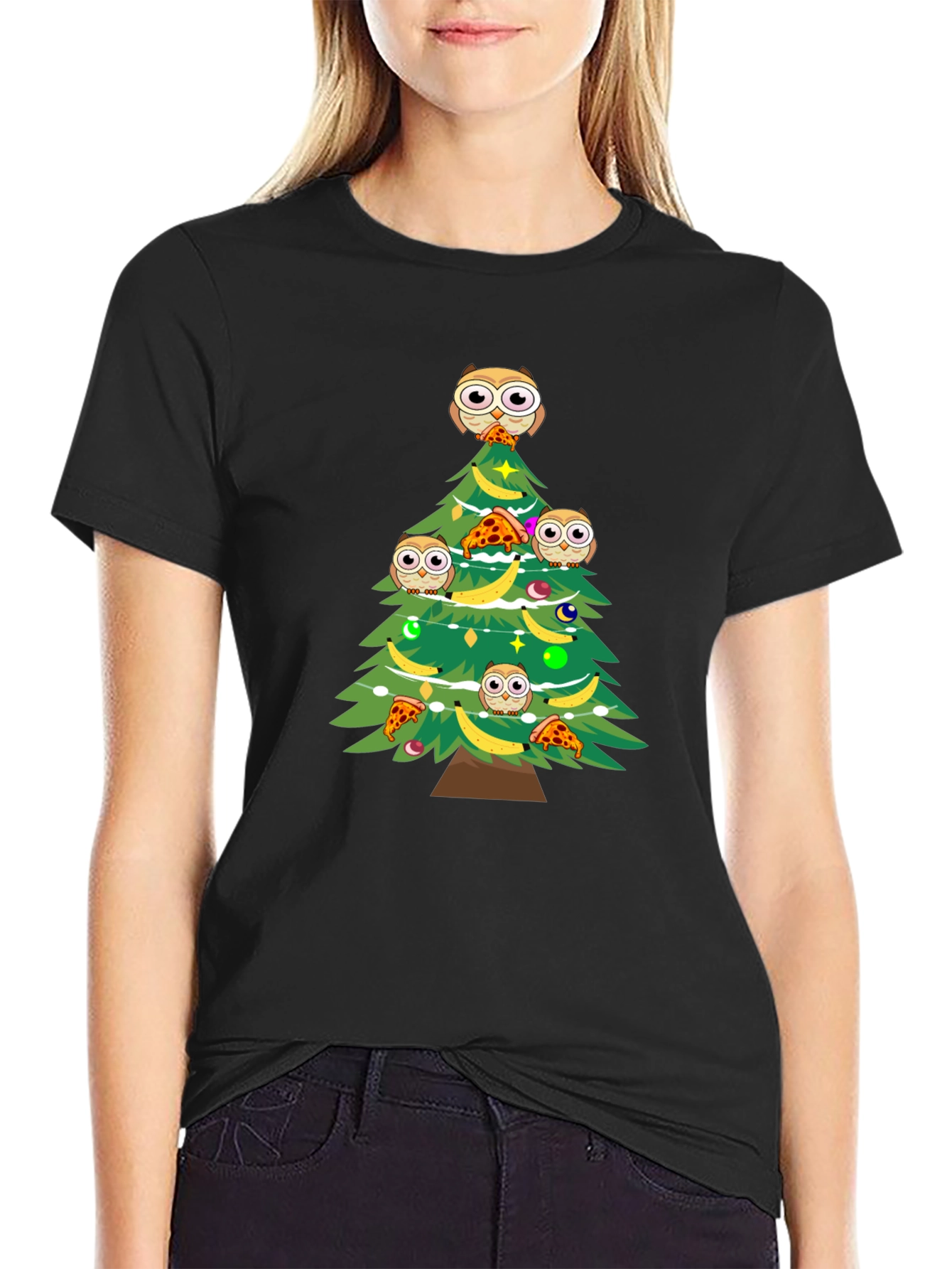 Owl Christmas Tree Graphic T-Shirt