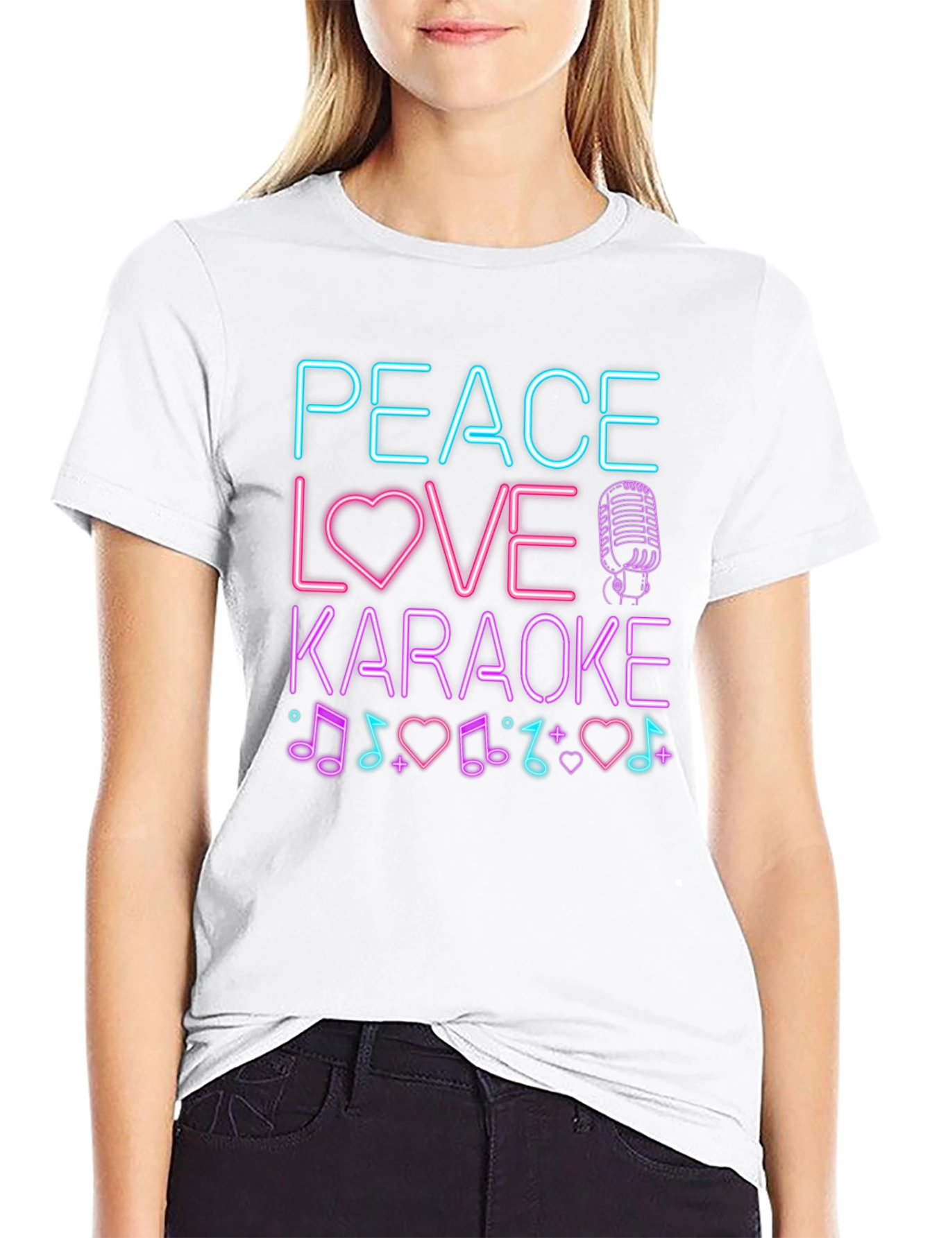 Peace Love Karaoke T-Shirt - Neon Design