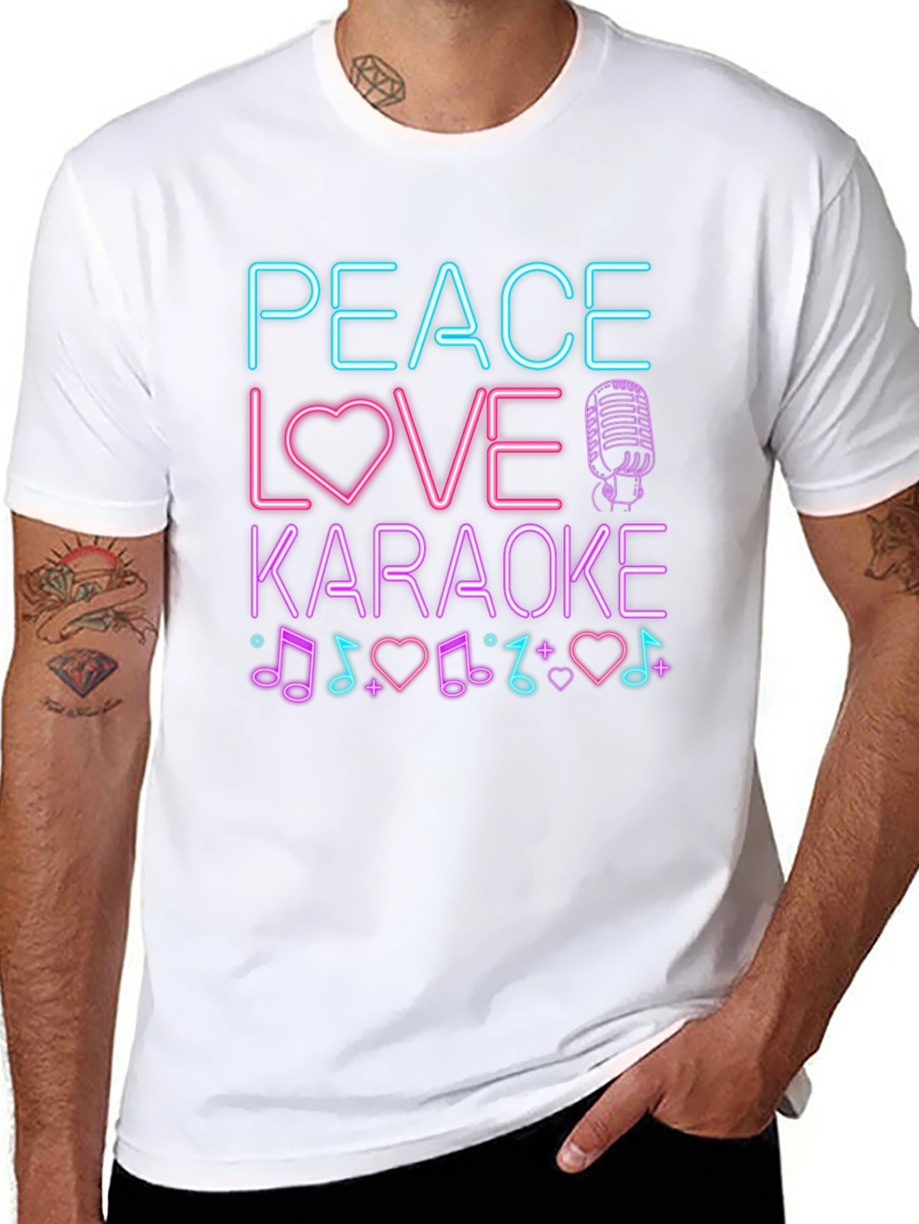 Peace Love Karaoke T-Shirt - Neon Design