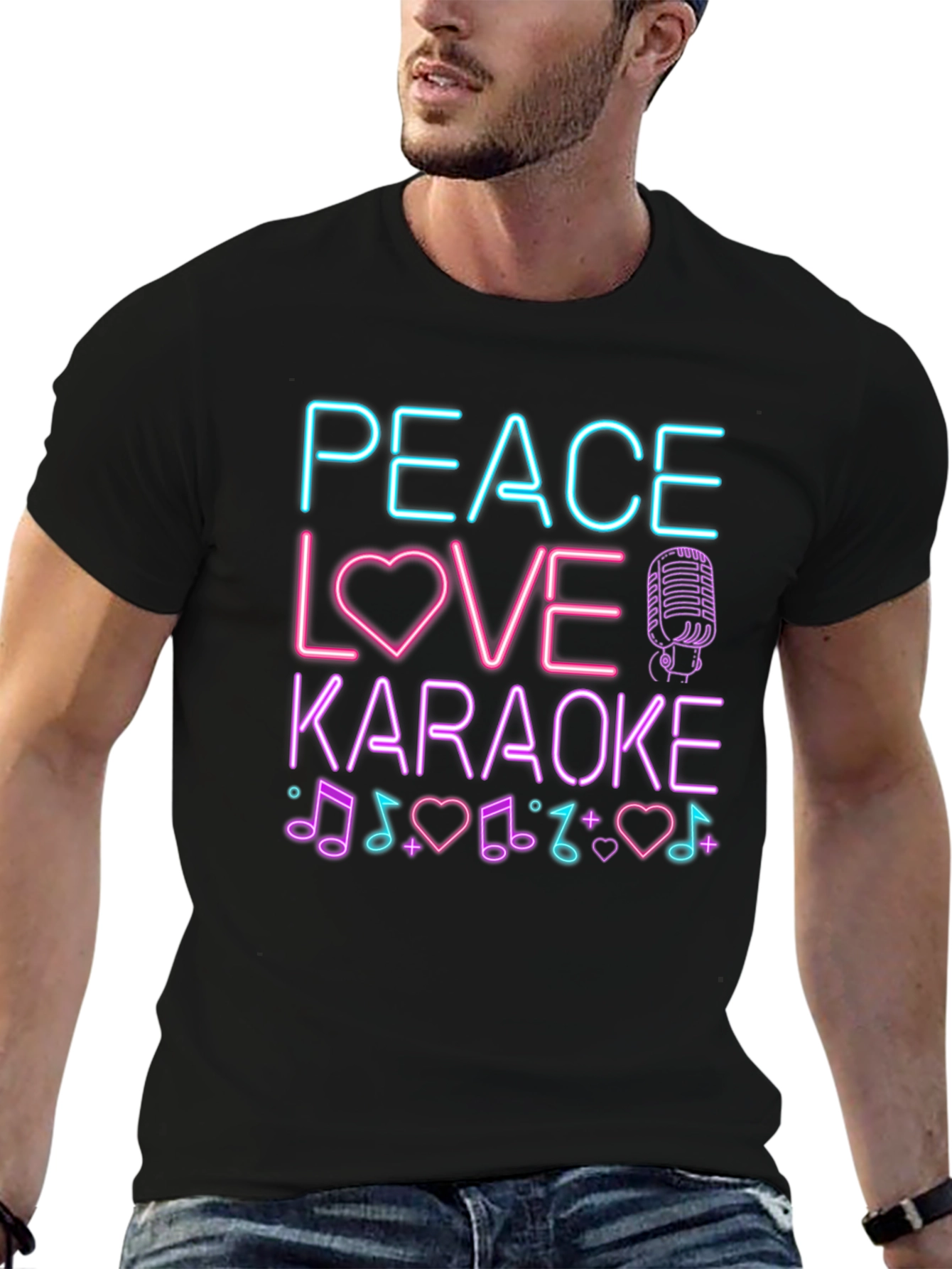 Peace Love Karaoke T-Shirt - Neon Design