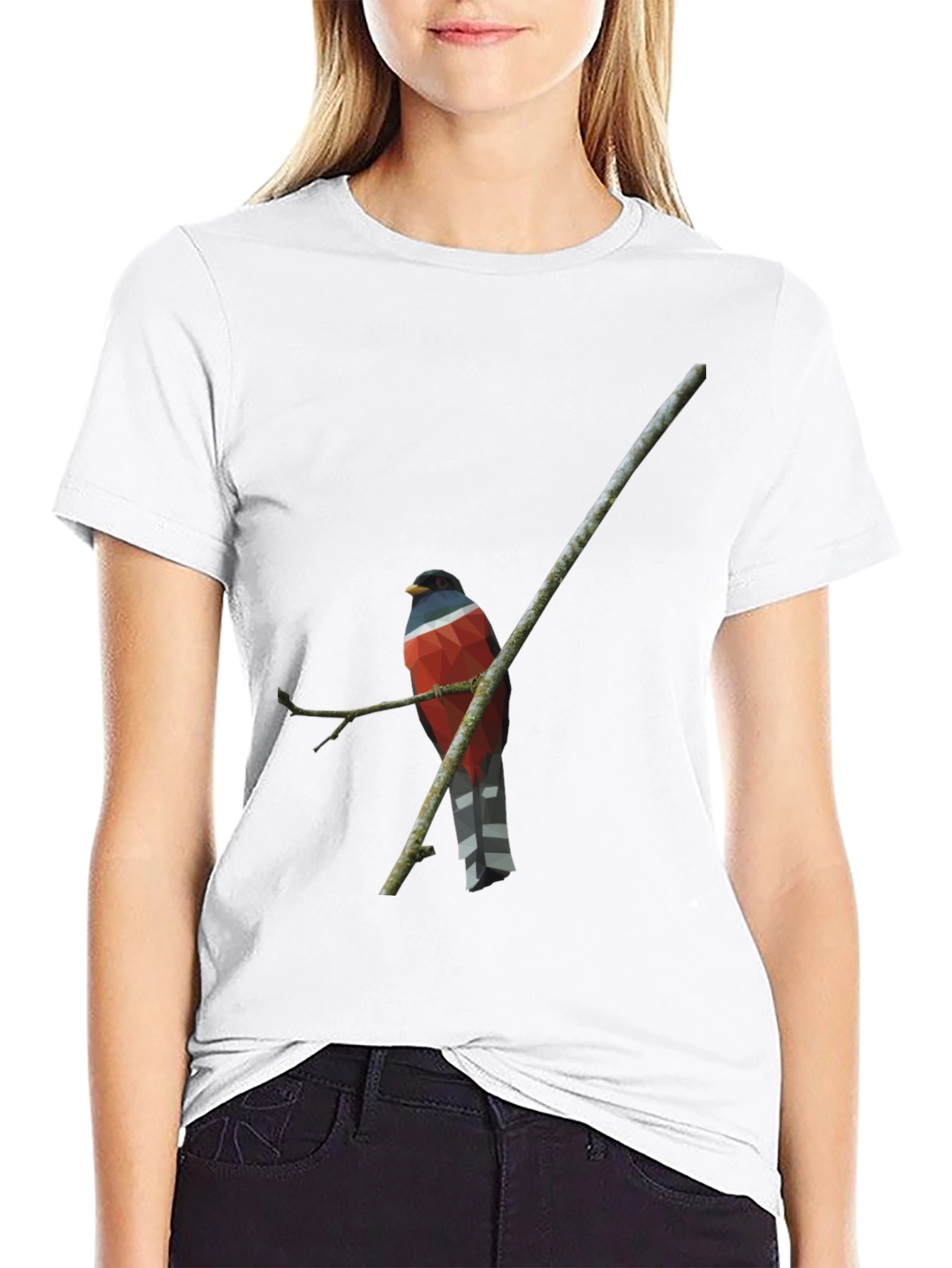 Geometric Bird on Branch Graphic Tee