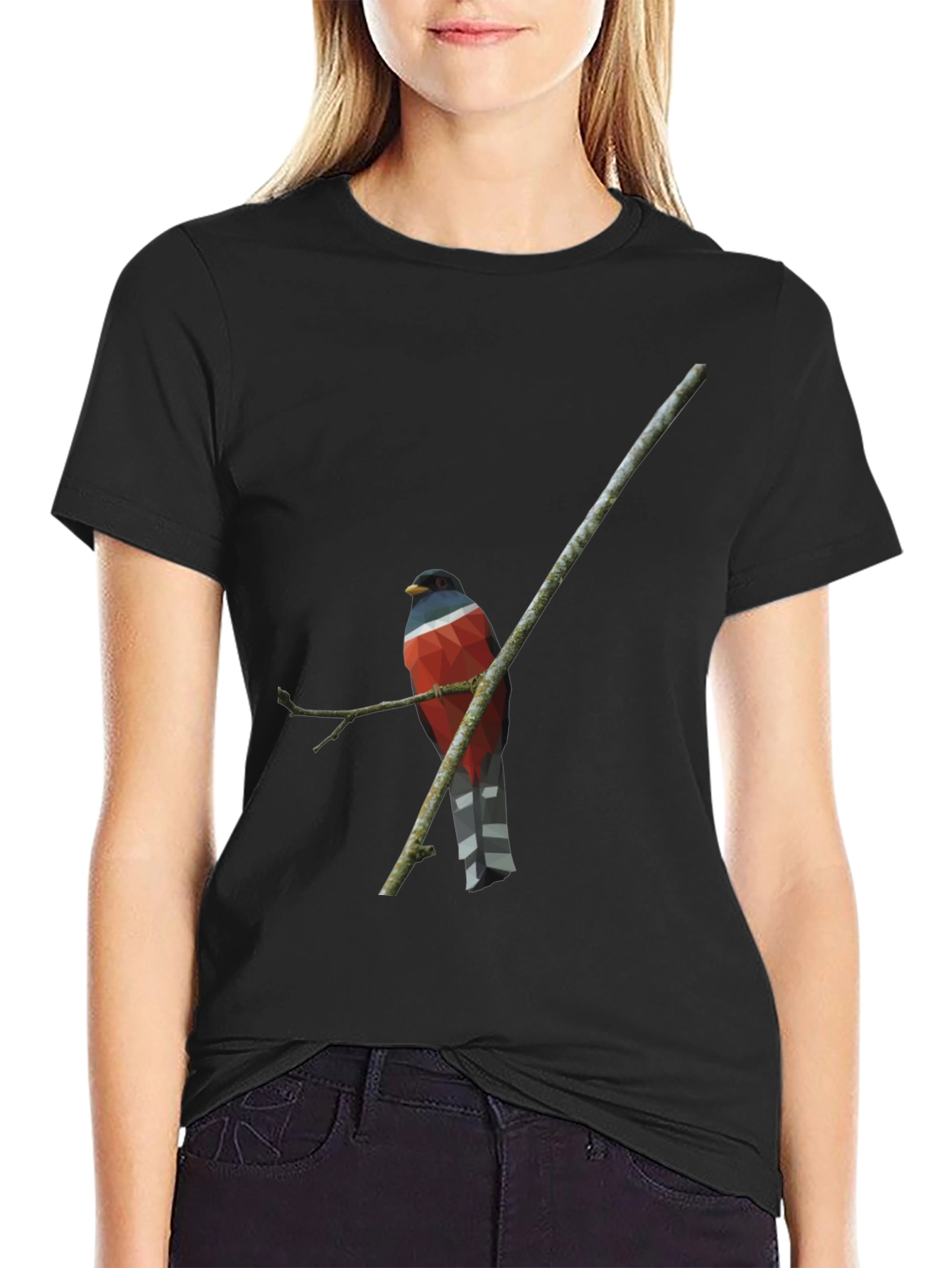 Geometric Bird on Branch Graphic Tee