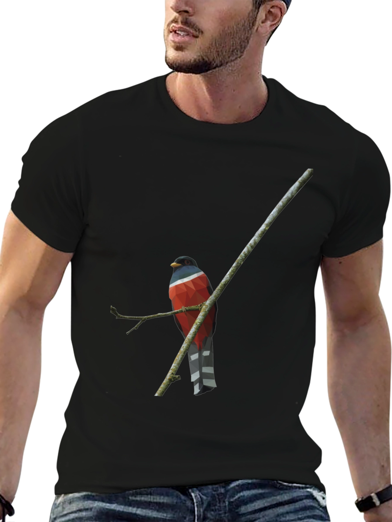 Geometric Bird on Branch Graphic Tee