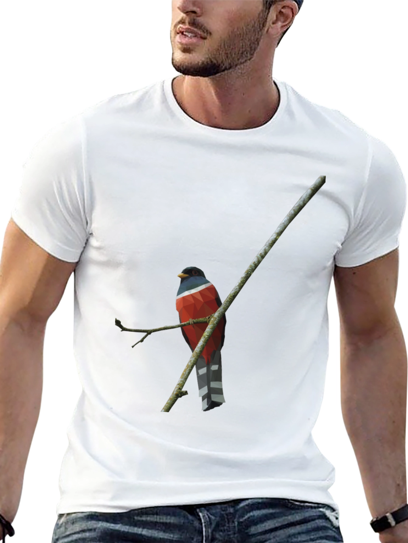 Geometric Bird on Branch Graphic Tee