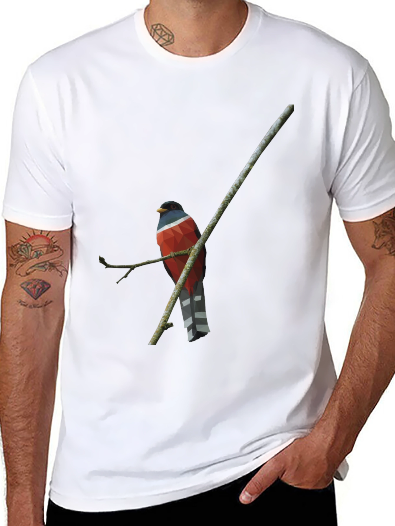 Geometric Bird on Branch Graphic Tee
