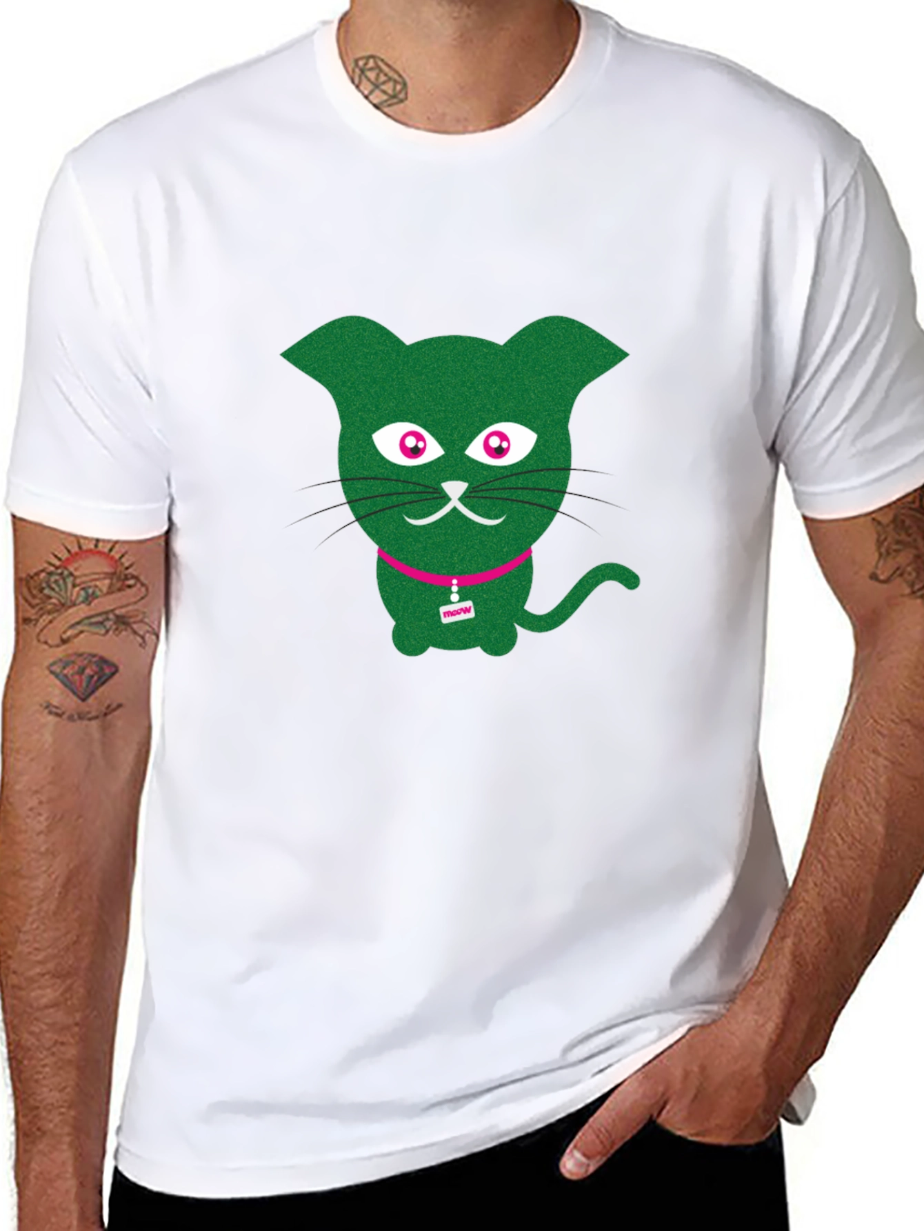 Cool Cat Tee - Green Kitty Graphic T-Shirt