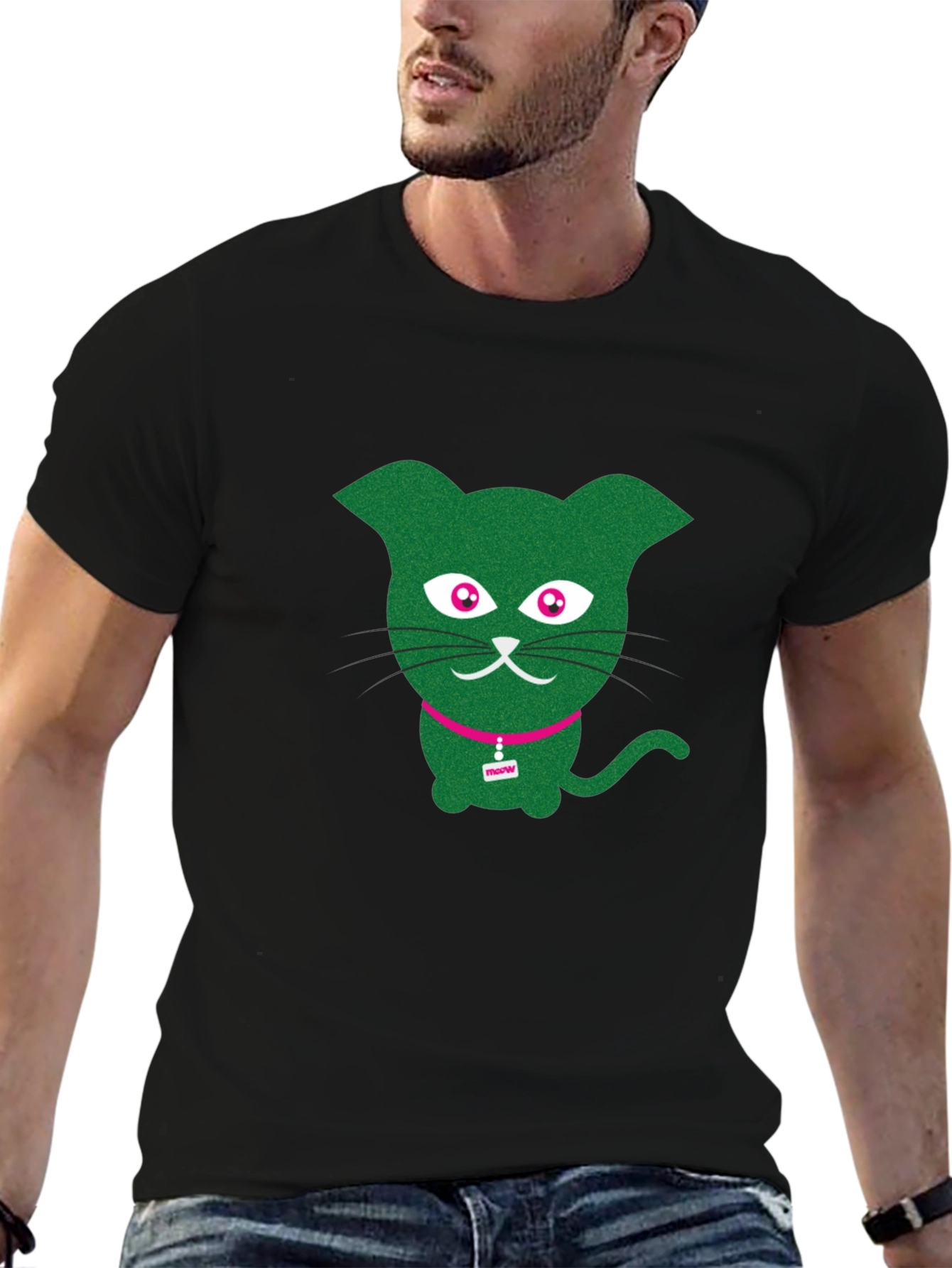 Cool Cat Tee - Green Kitty Graphic T-Shirt