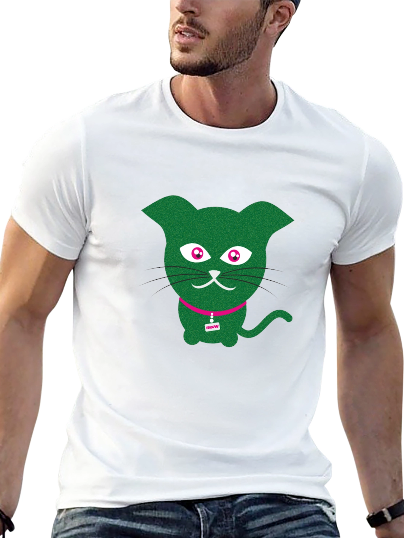 Cool Cat Tee - Green Kitty Graphic T-Shirt