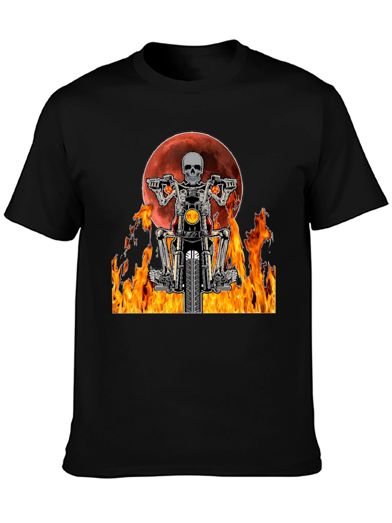 Skeleton Rider Graphic Tee - Fiery Motorcycle Design