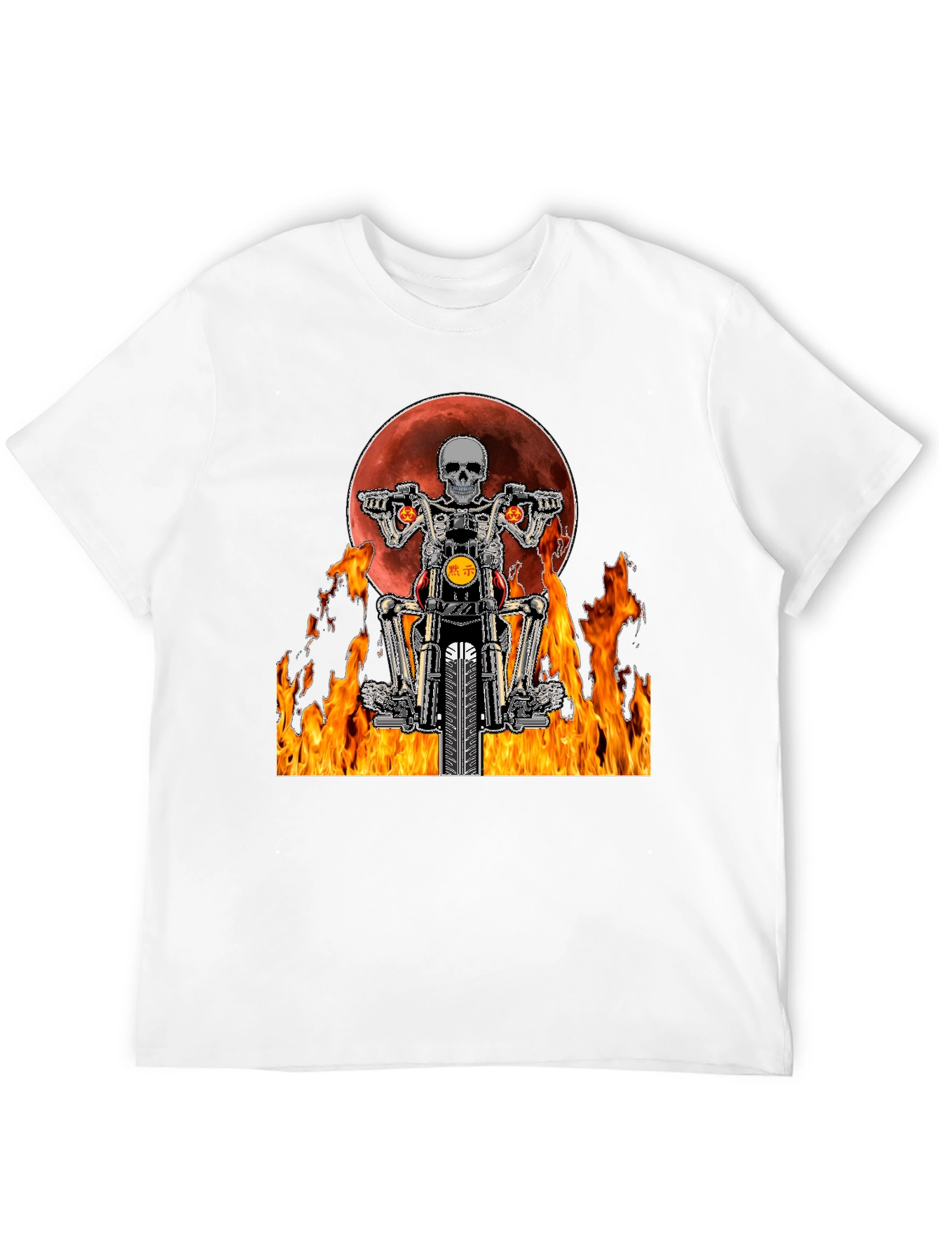 Skeleton Rider Graphic Tee - Fiery Motorcycle Design