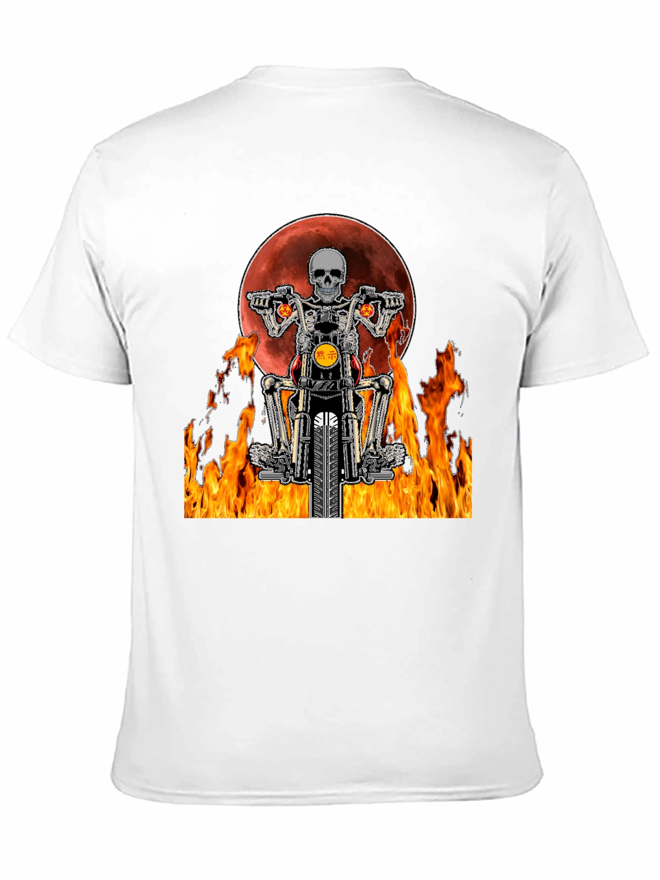 Skeleton Rider Graphic Tee - Fiery Motorcycle Design