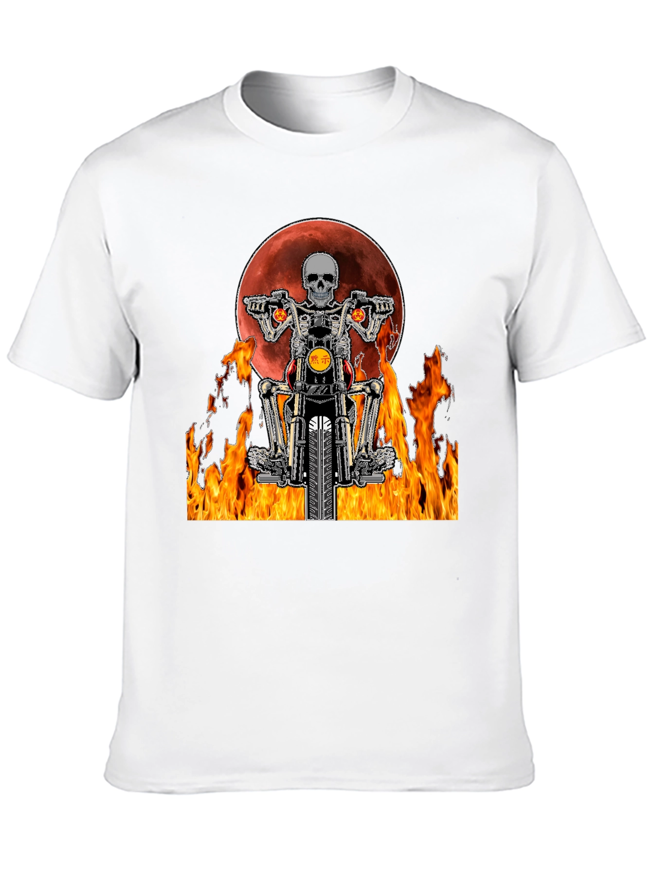 Skeleton Rider Graphic Tee - Fiery Motorcycle Design