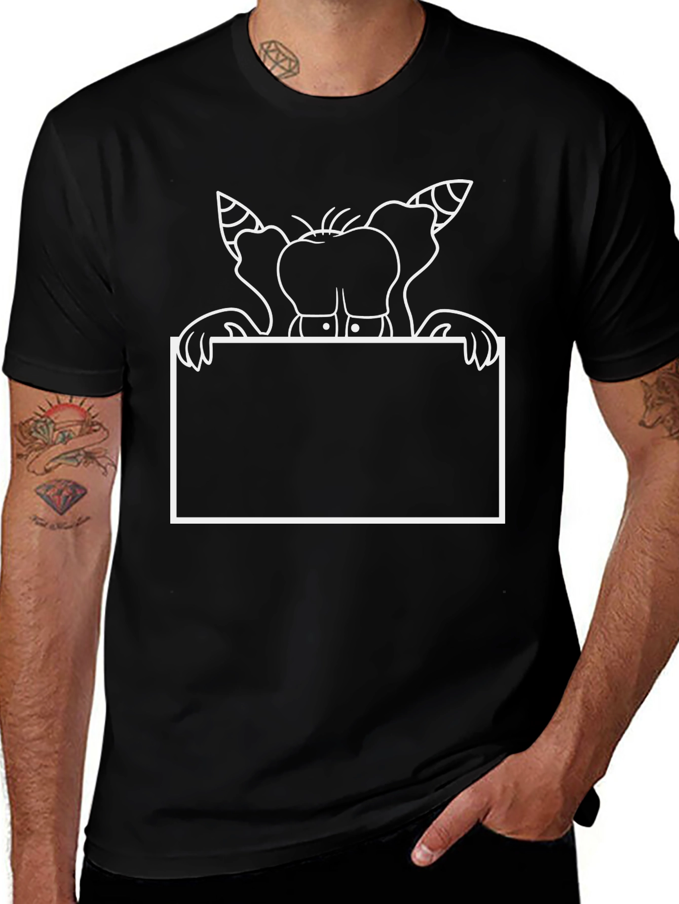 Cartoon Elephant Graphic Black T-Shirt