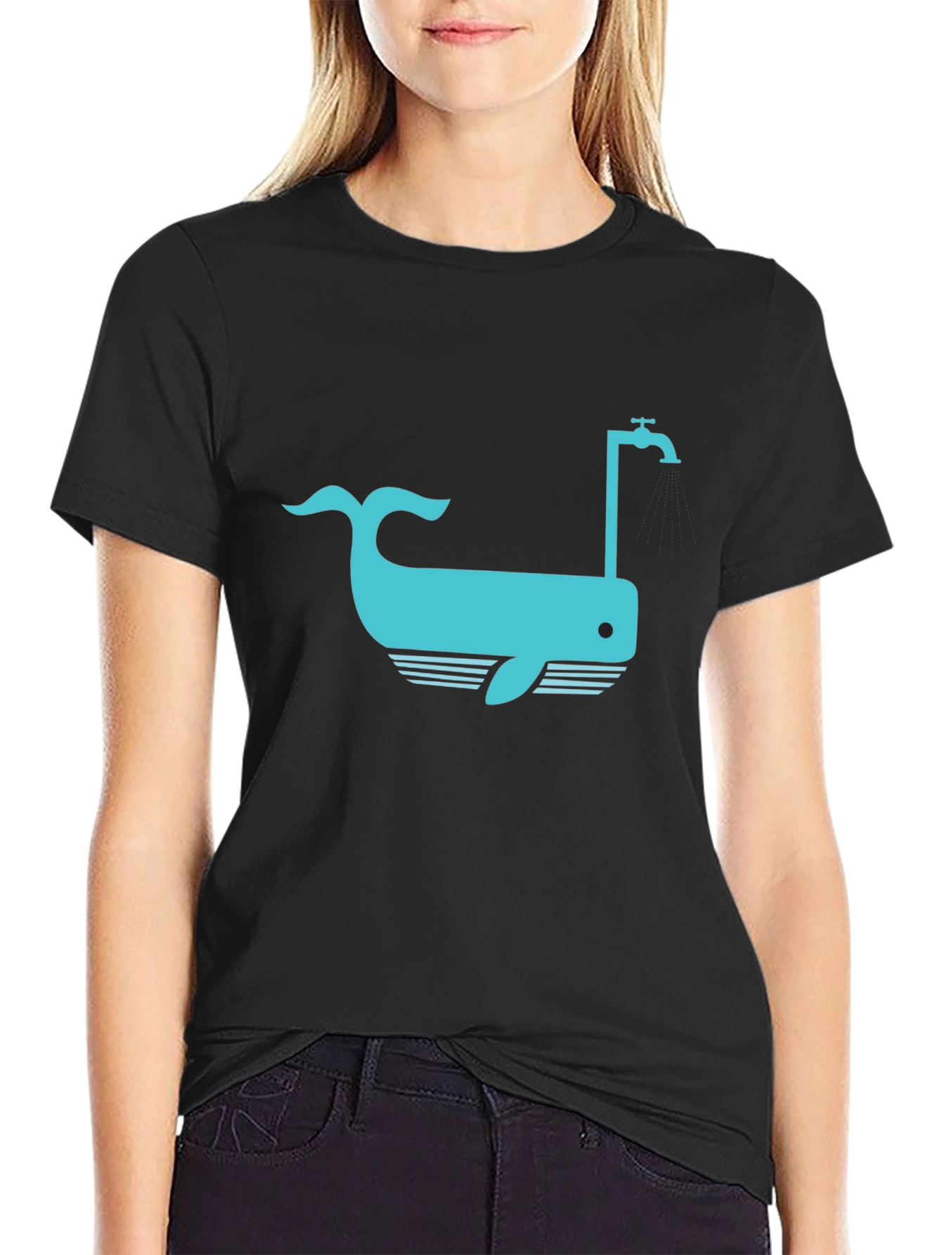 Whale Faucet Graphic Black T-Shirt