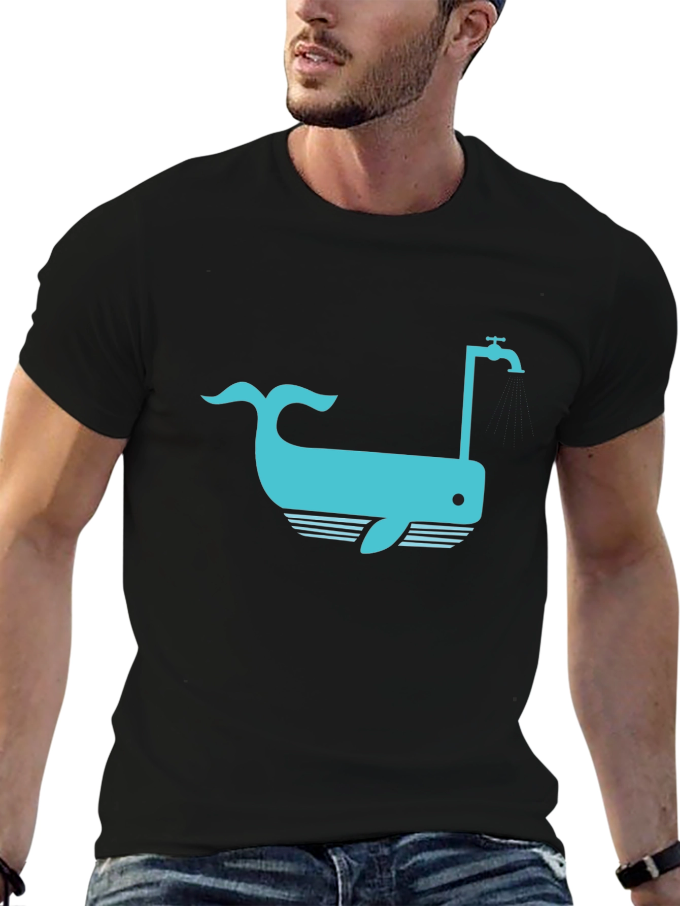 Whale Faucet Graphic Black T-Shirt