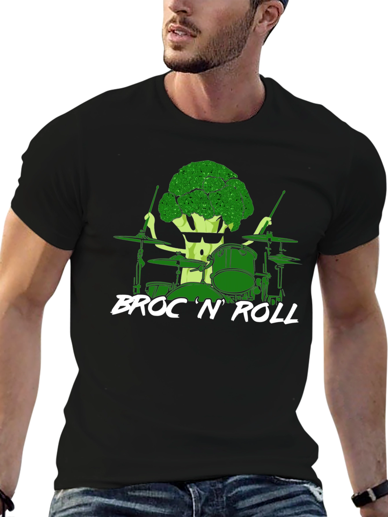 Broccoli Drummer T-Shirt - Broc N Roll Band Tee