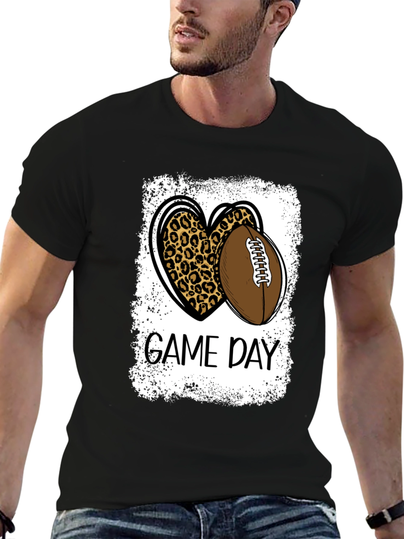 Game Day Leopard Heart Football T-Shirt
