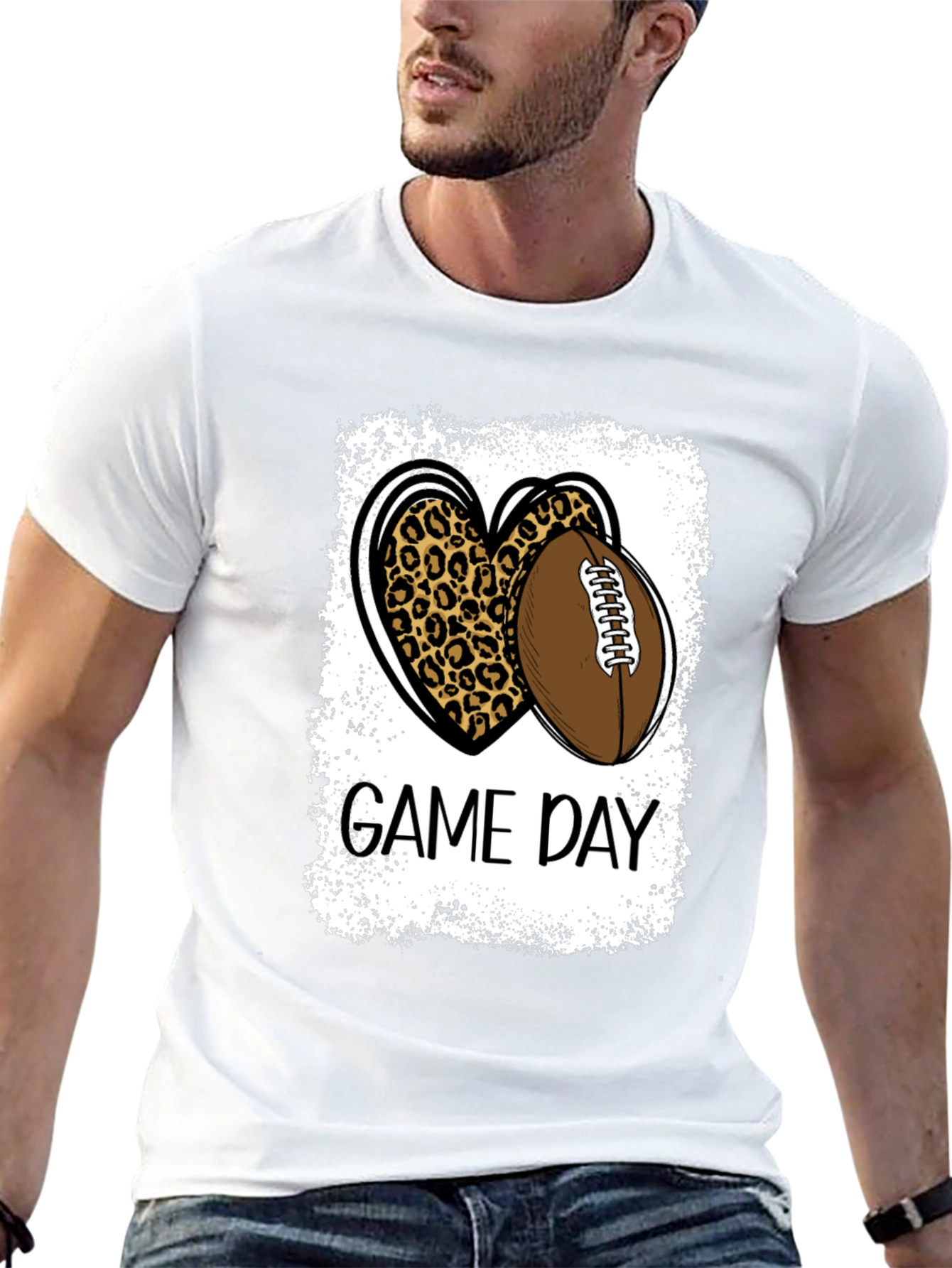 Game Day Leopard Heart Football T-Shirt