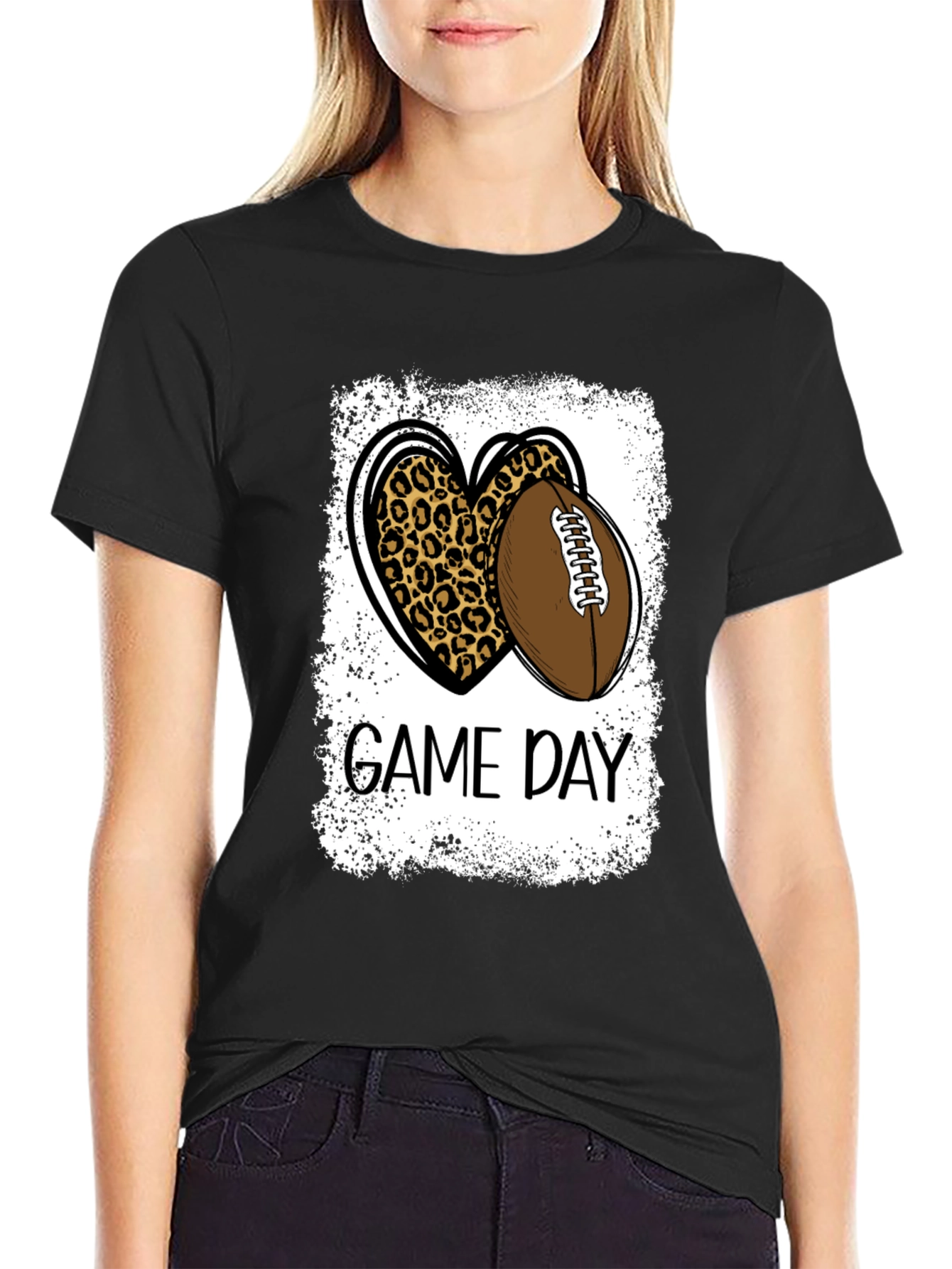 Game Day Leopard Heart Football T-Shirt