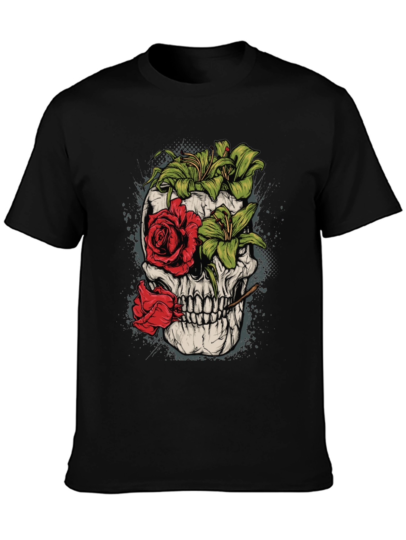 Floral Skull Graphic Tee - Mens Black T-Shirt