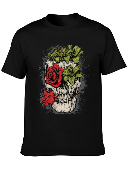 Floral Skull Graphic Tee - Mens Black T-Shirt
