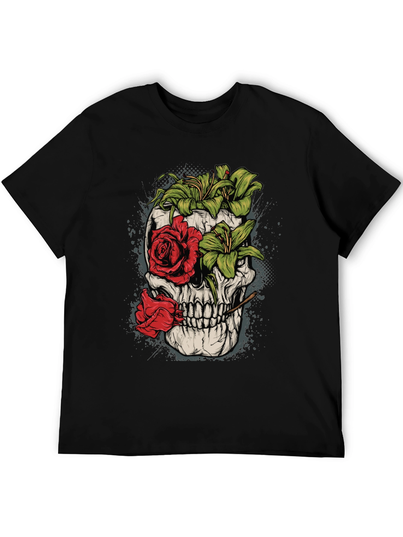Floral Skull Graphic Tee - Mens Black T-Shirt