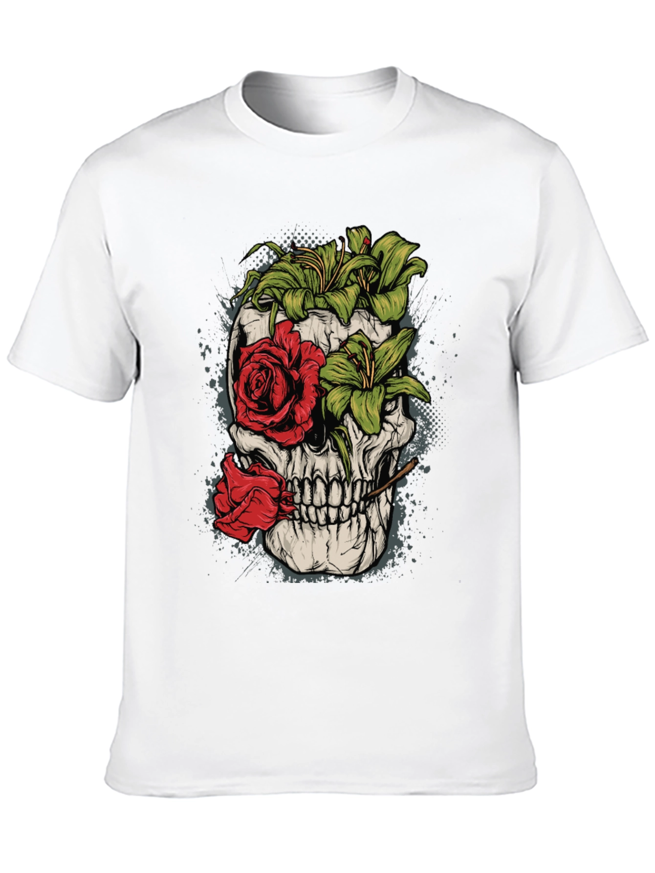 Floral Skull Graphic Tee - Mens Black T-Shirt