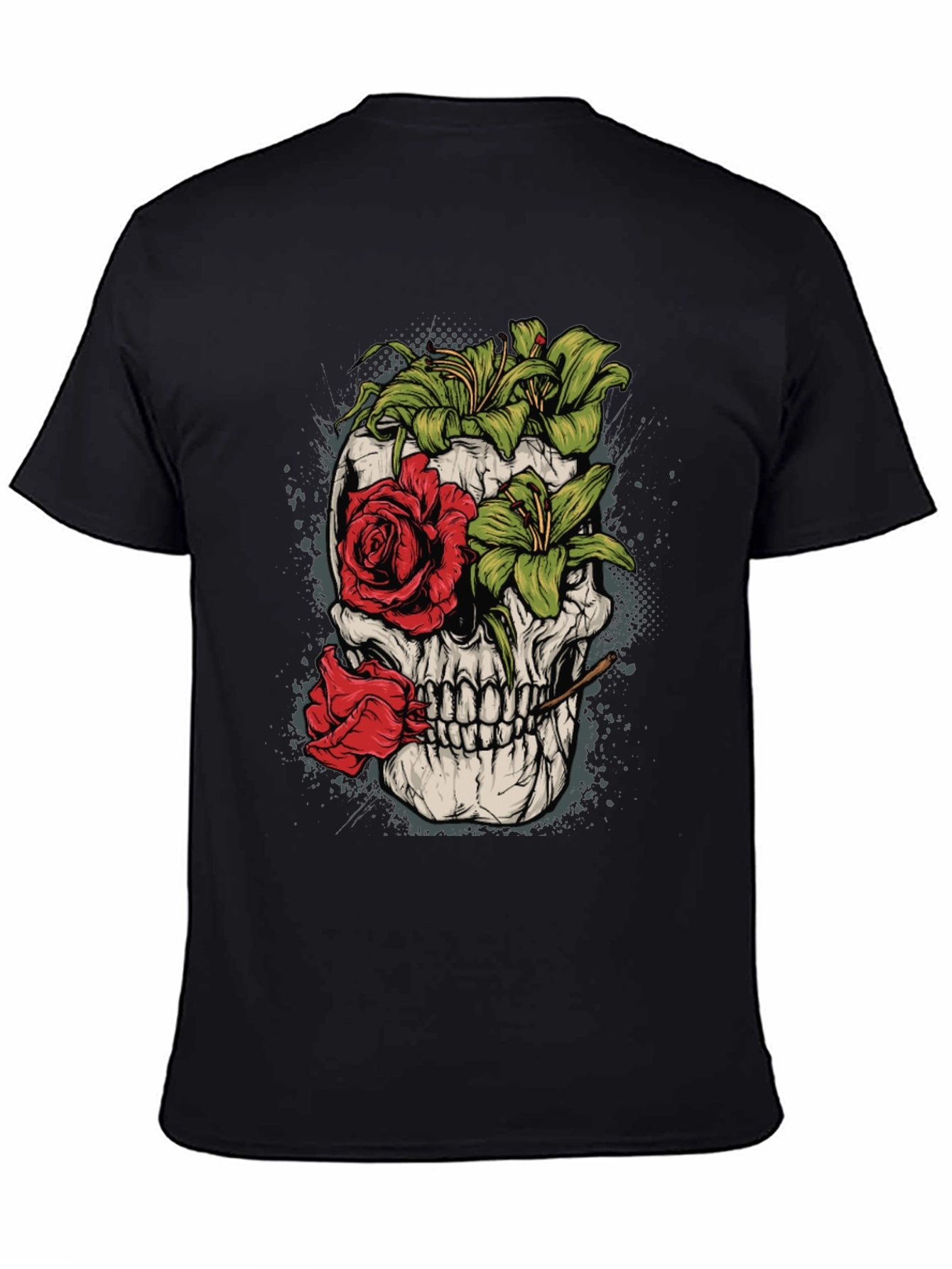 Floral Skull Graphic Tee - Mens Black T-Shirt