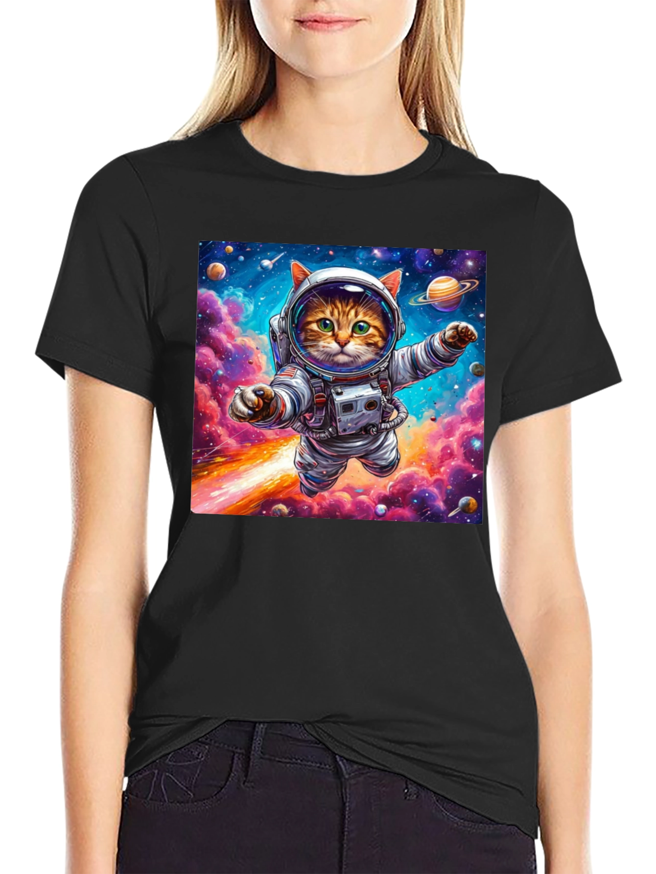Astronaut Cat Graphic Tee - Space Adventure T-Shirt