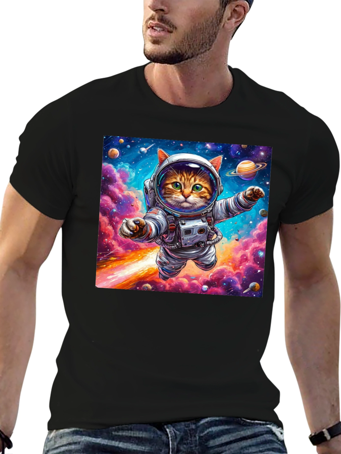 Astronaut Cat Graphic Tee - Space Adventure T-Shirt