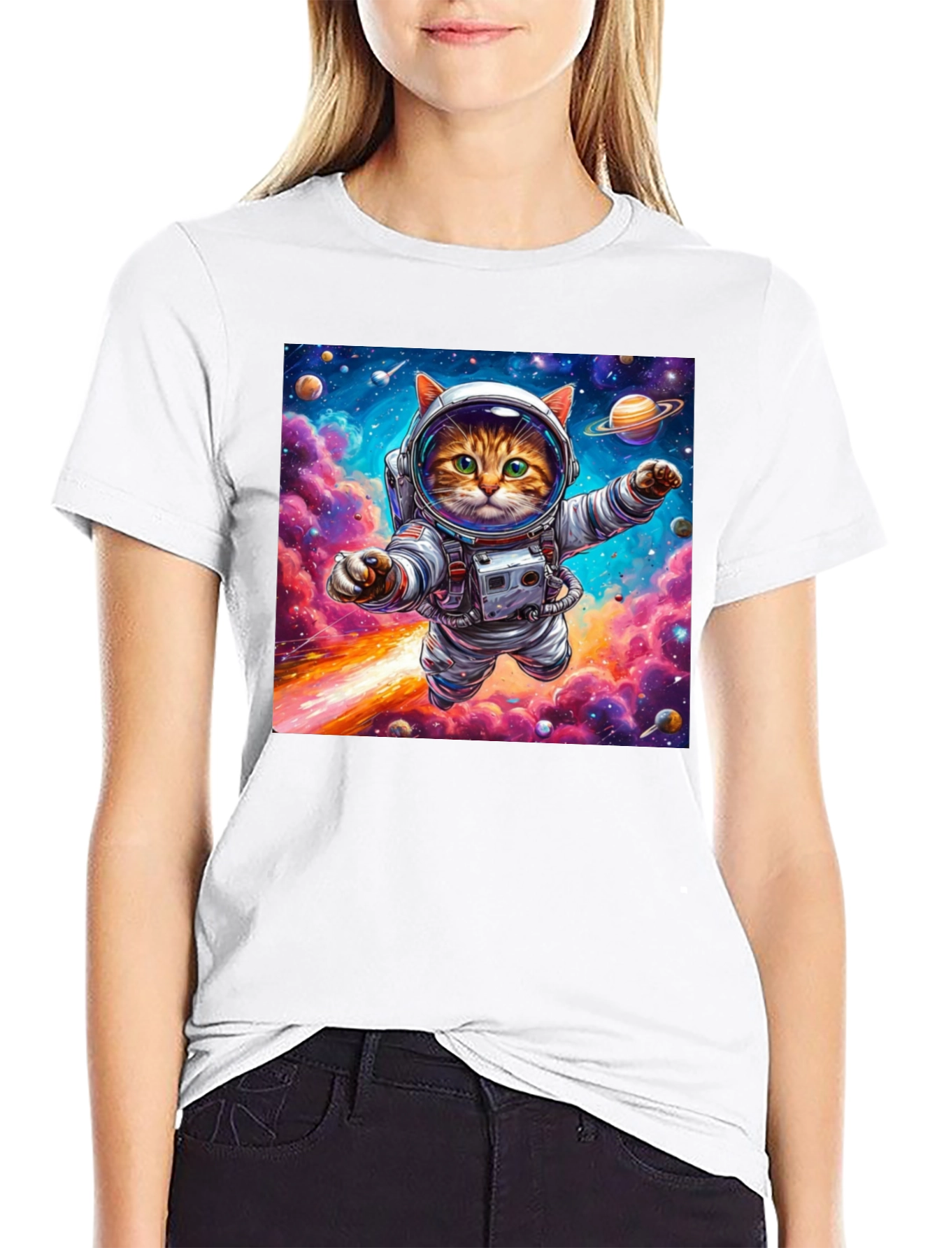 Astronaut Cat Graphic Tee - Space Adventure T-Shirt