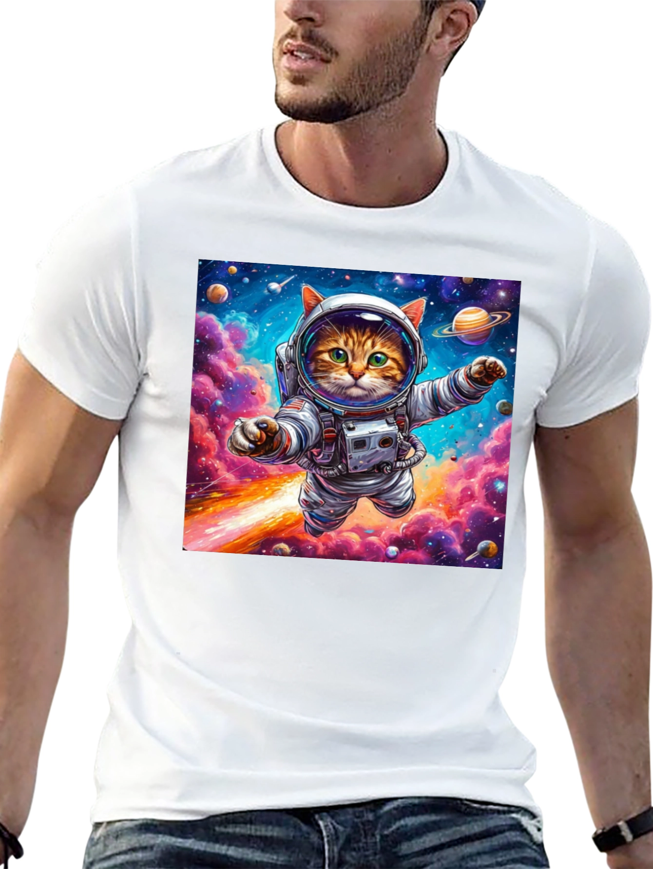 Astronaut Cat Graphic Tee - Space Adventure T-Shirt