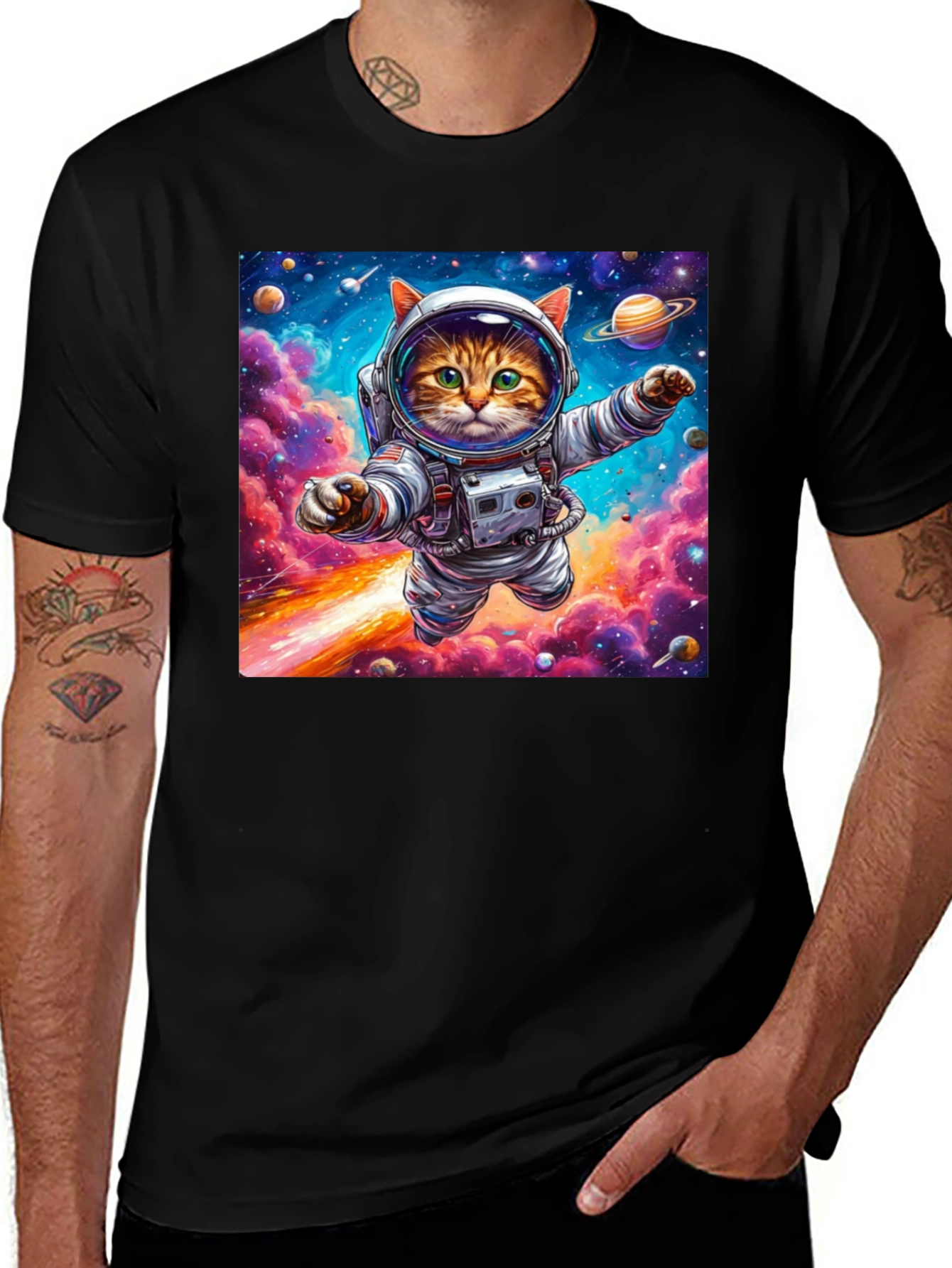 Astronaut Cat Graphic Tee - Space Adventure T-Shirt