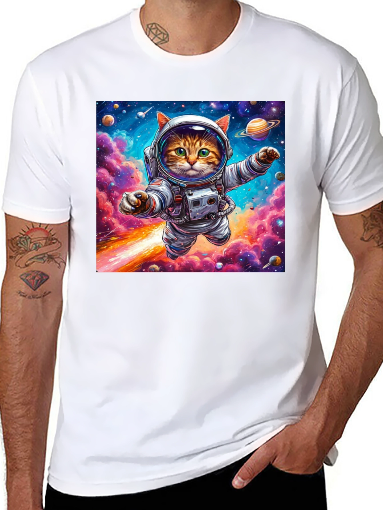 Astronaut Cat Graphic Tee - Space Adventure T-Shirt