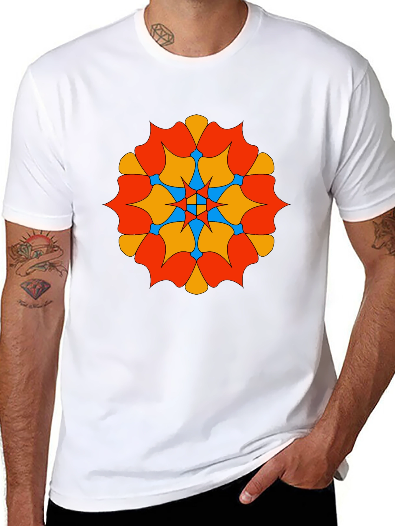 Geometric Mandala Graphic Tee - Black Cotton Comfort