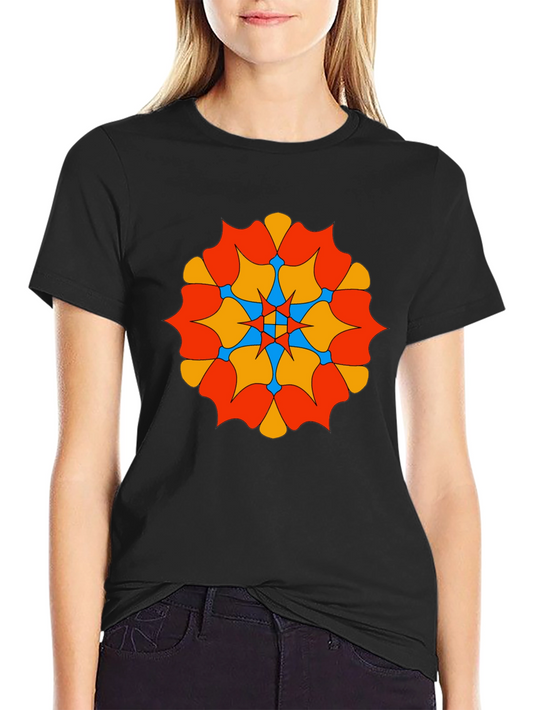 Geometric Mandala Graphic Tee - Black Cotton Comfort