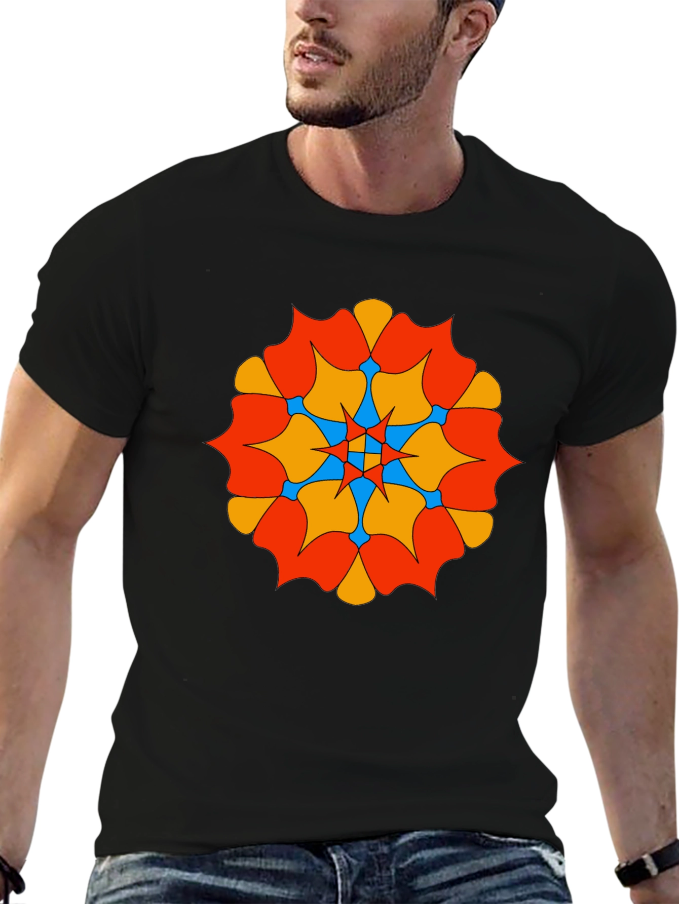 Geometric Mandala Graphic Tee - Black Cotton Comfort