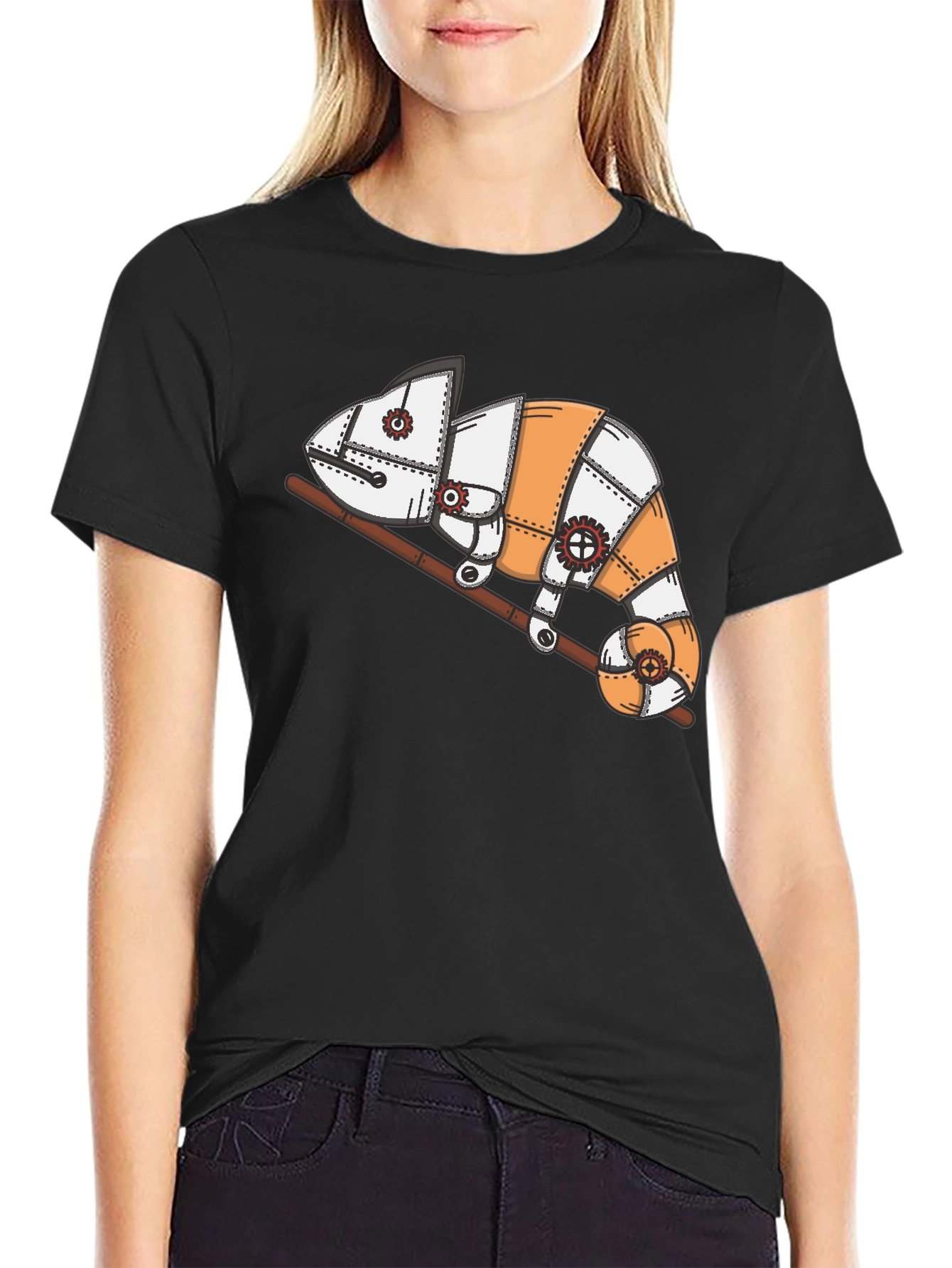 Steampunk Chameleon Graphic T-Shirt - Unique Design