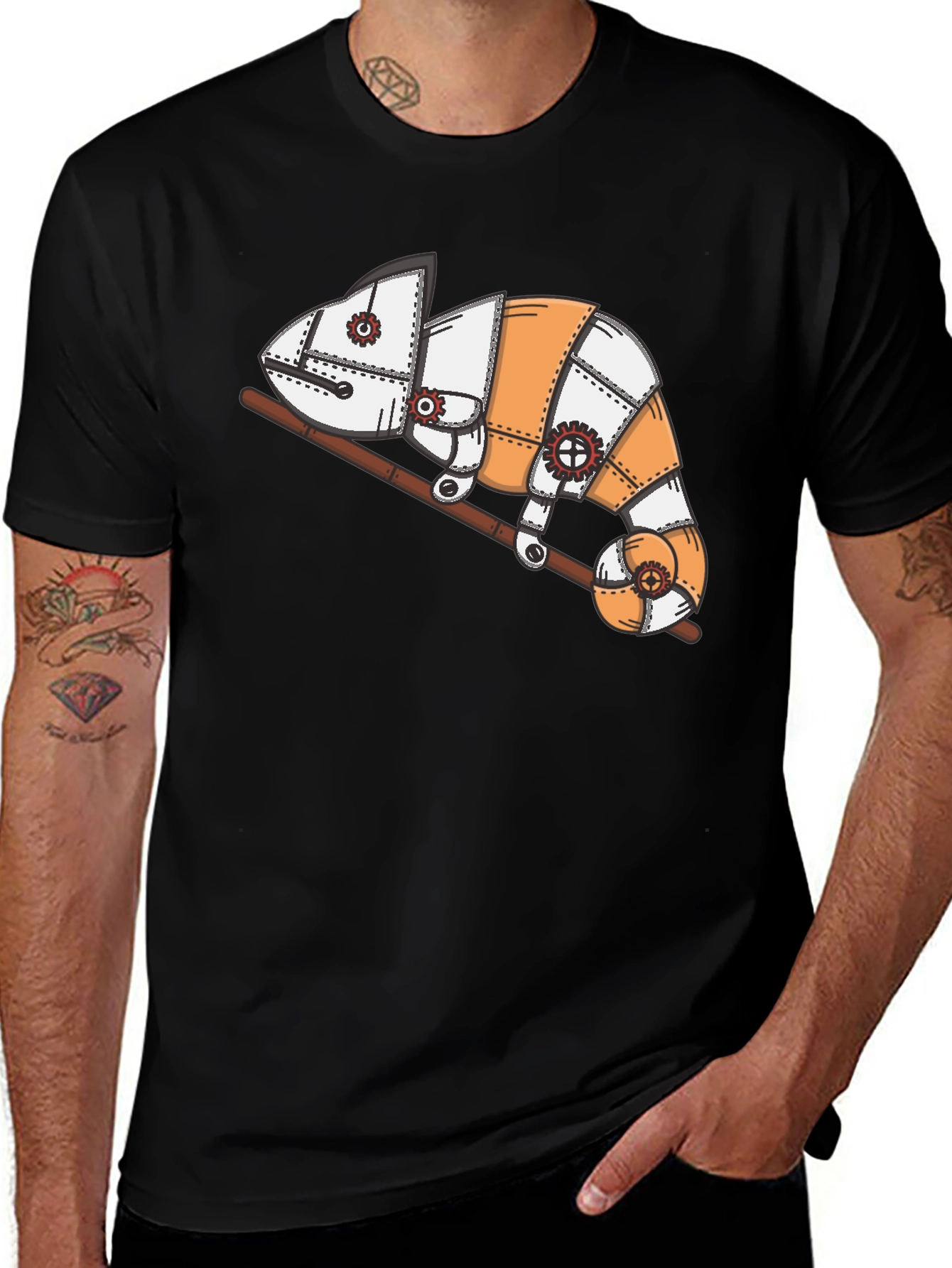 Steampunk Chameleon Graphic T-Shirt - Unique Design