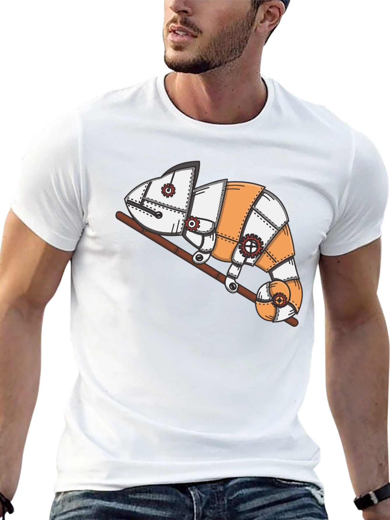 Steampunk Chameleon Graphic T-Shirt - Unique Design