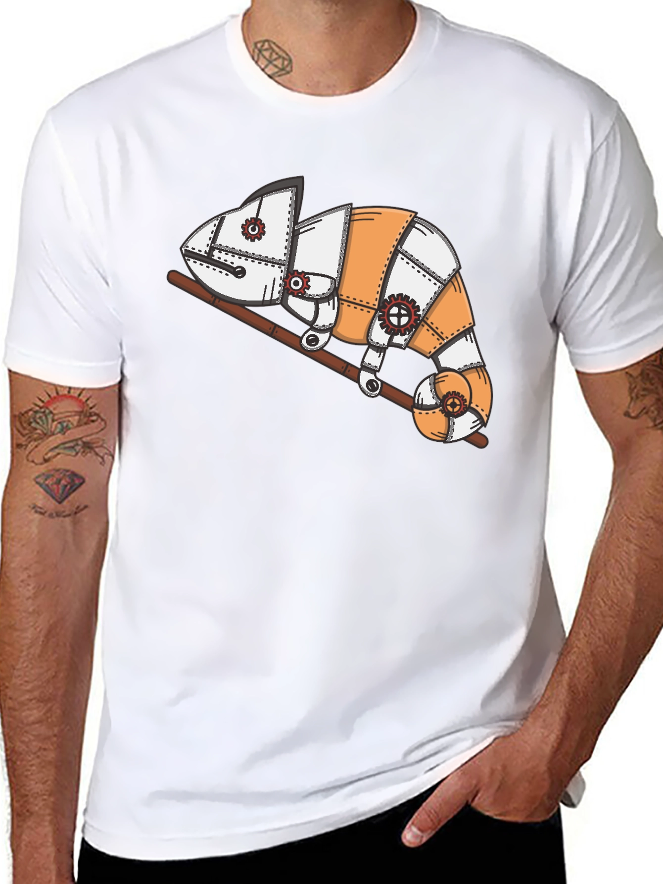Steampunk Chameleon Graphic T-Shirt - Unique Design