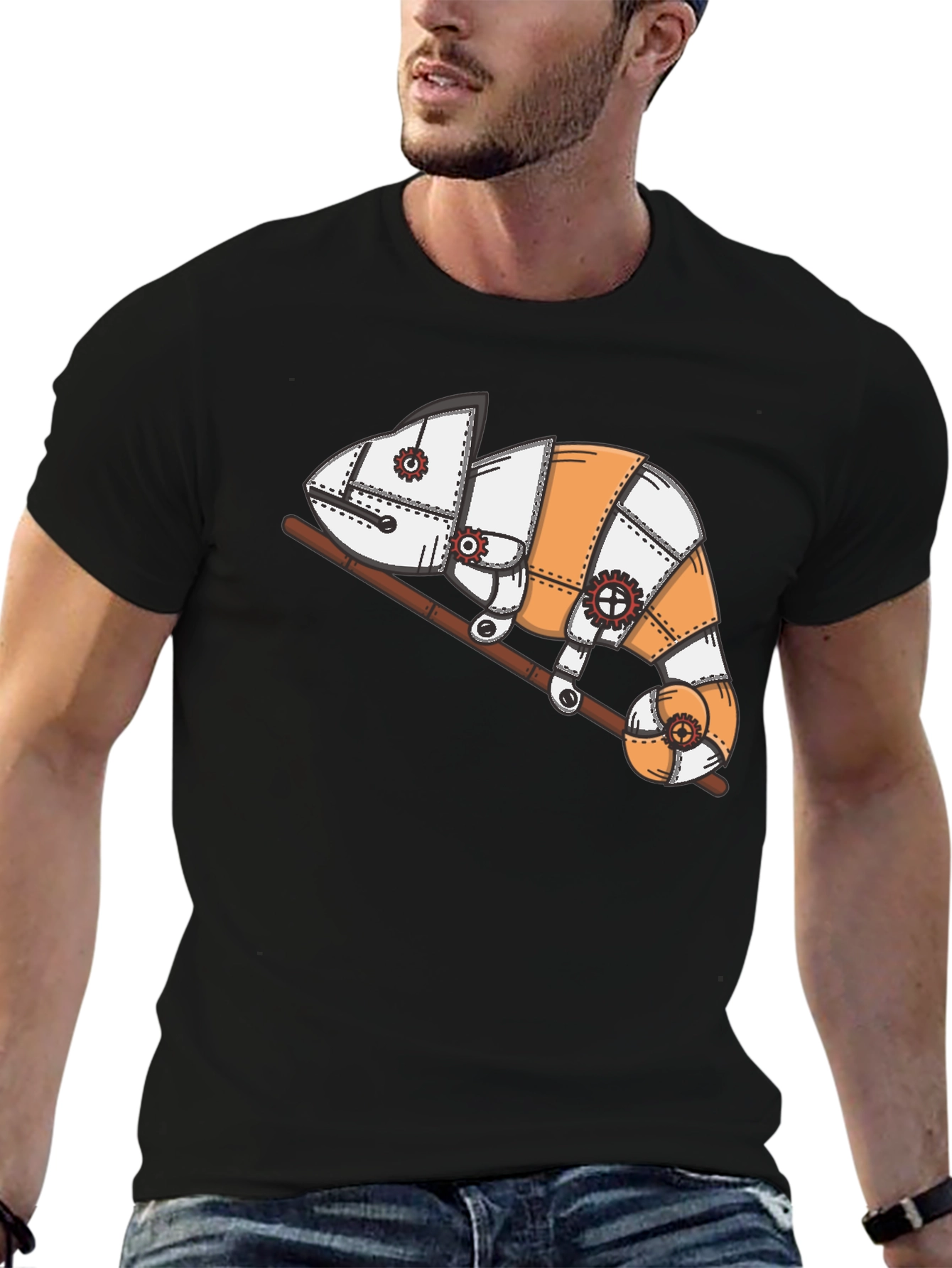 Steampunk Chameleon Graphic T-Shirt - Unique Design